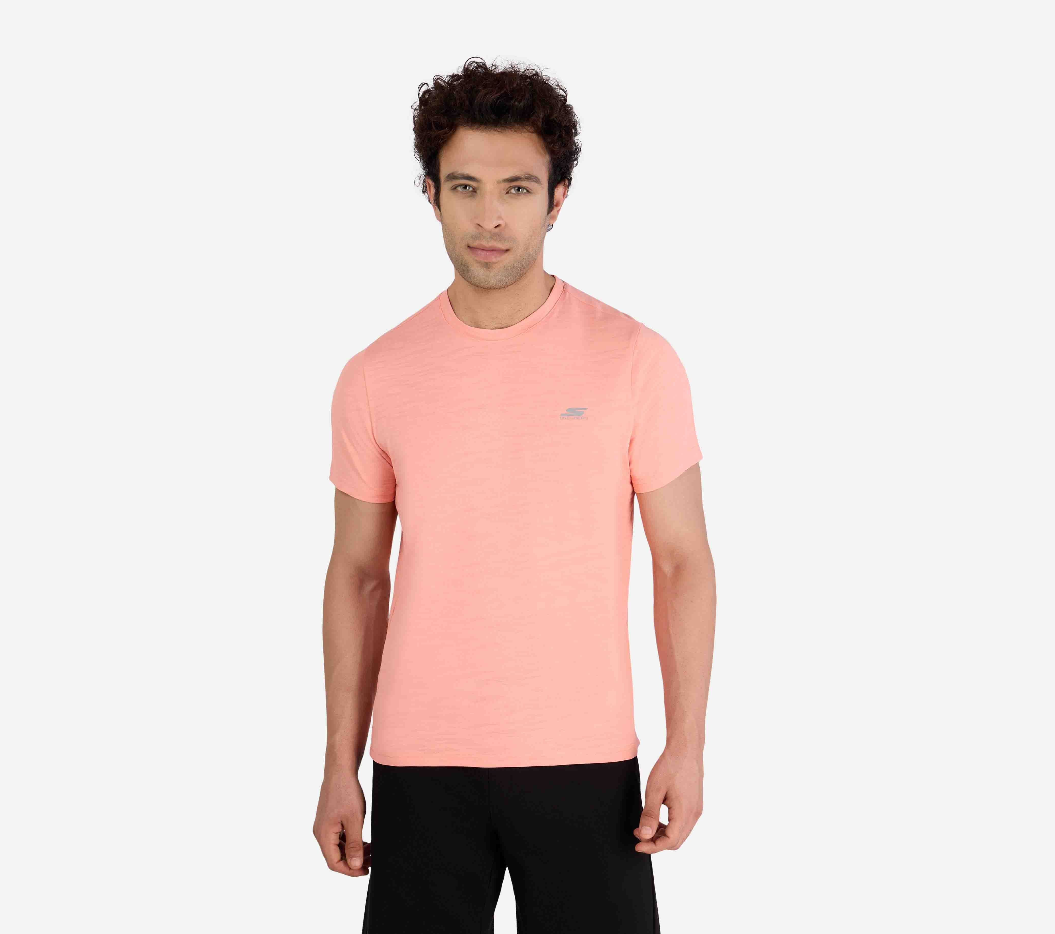 SS JACQUARD PATTERN T-SHIRT, PEACH Apparel Lateral View