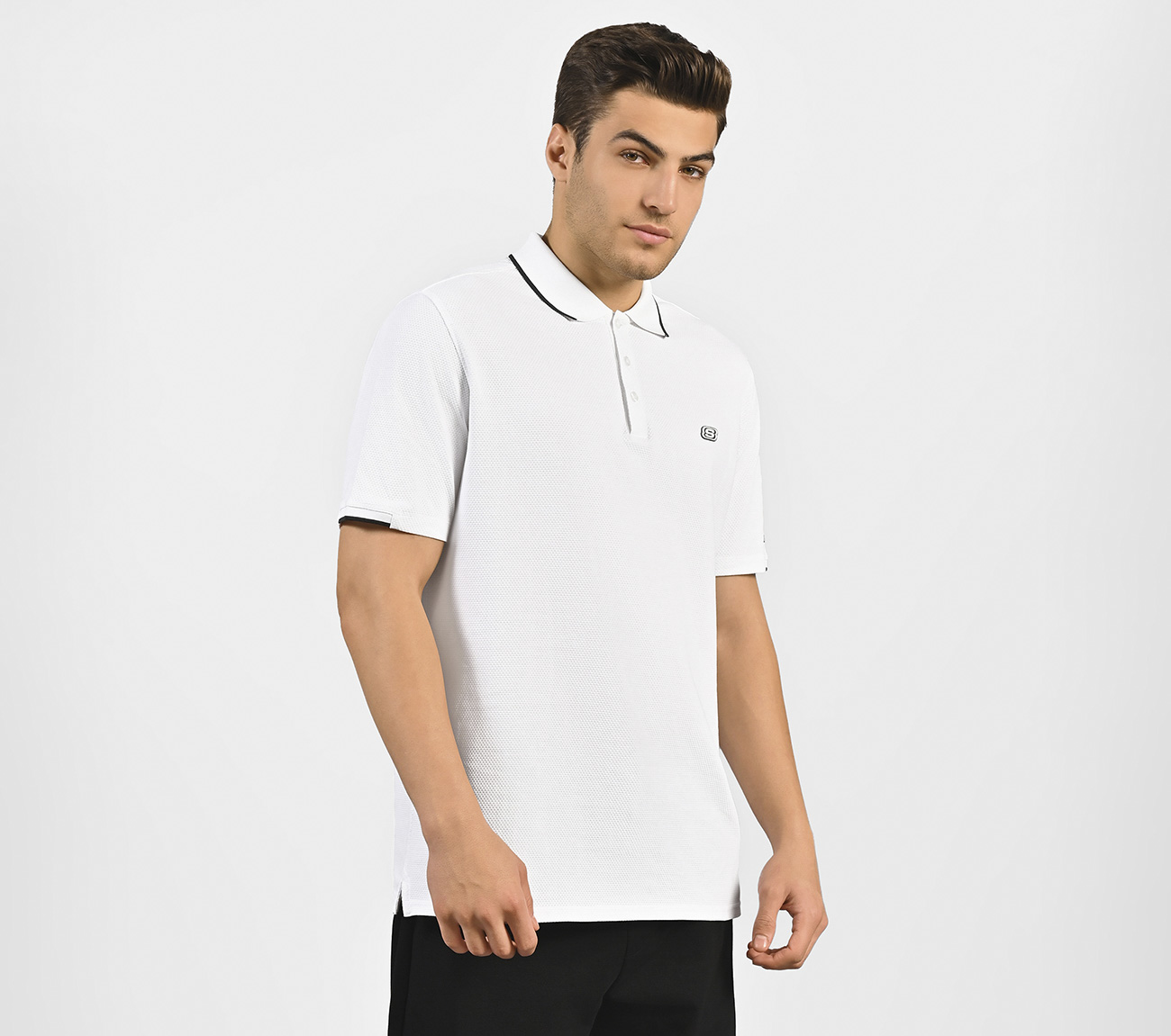 STRUCTURED KNIT POLO, WHITE Apparel Bottom View