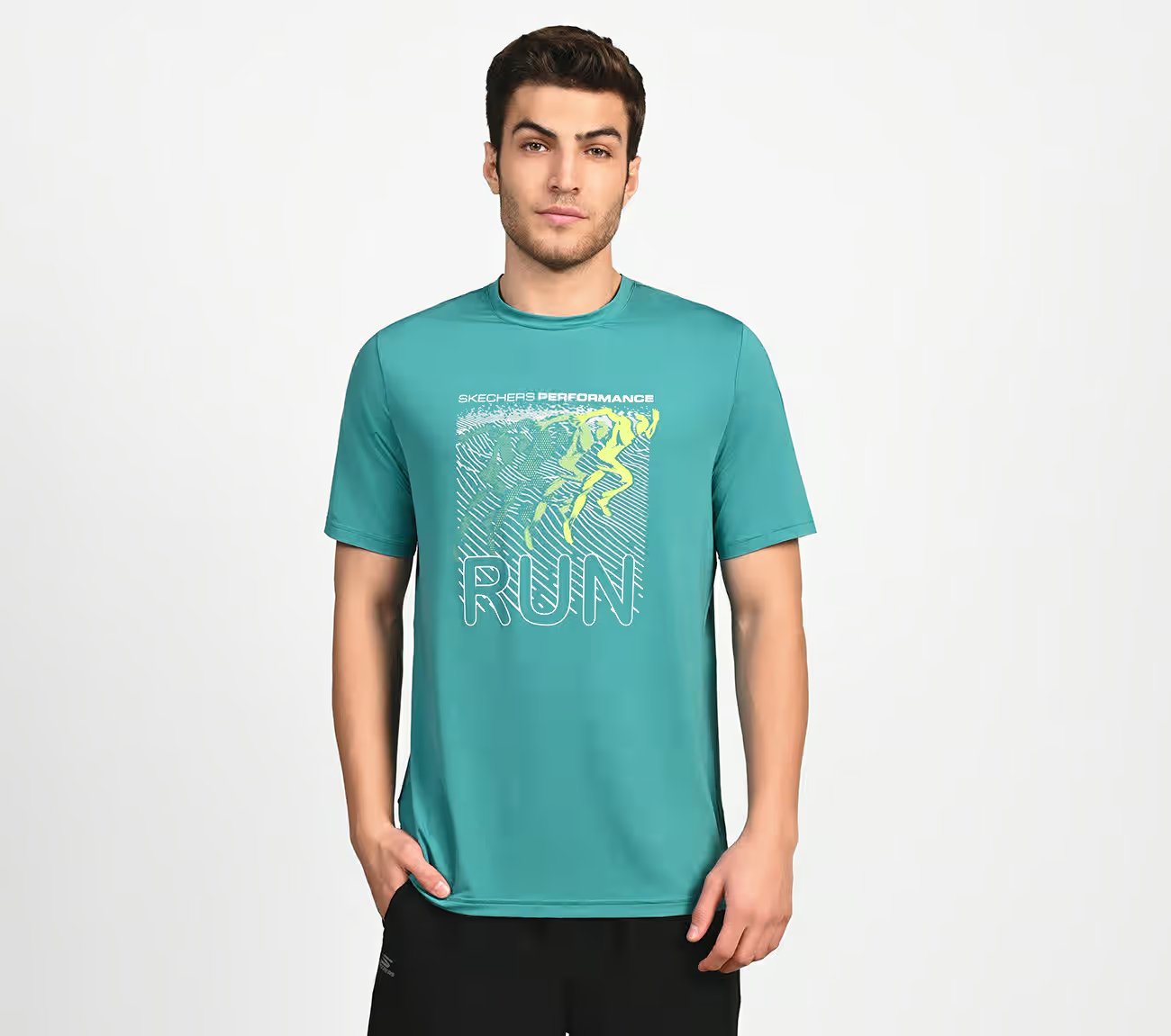 FIRFLY RUN TEE, LAVENDER/TURQUOISE Apparel Lateral View