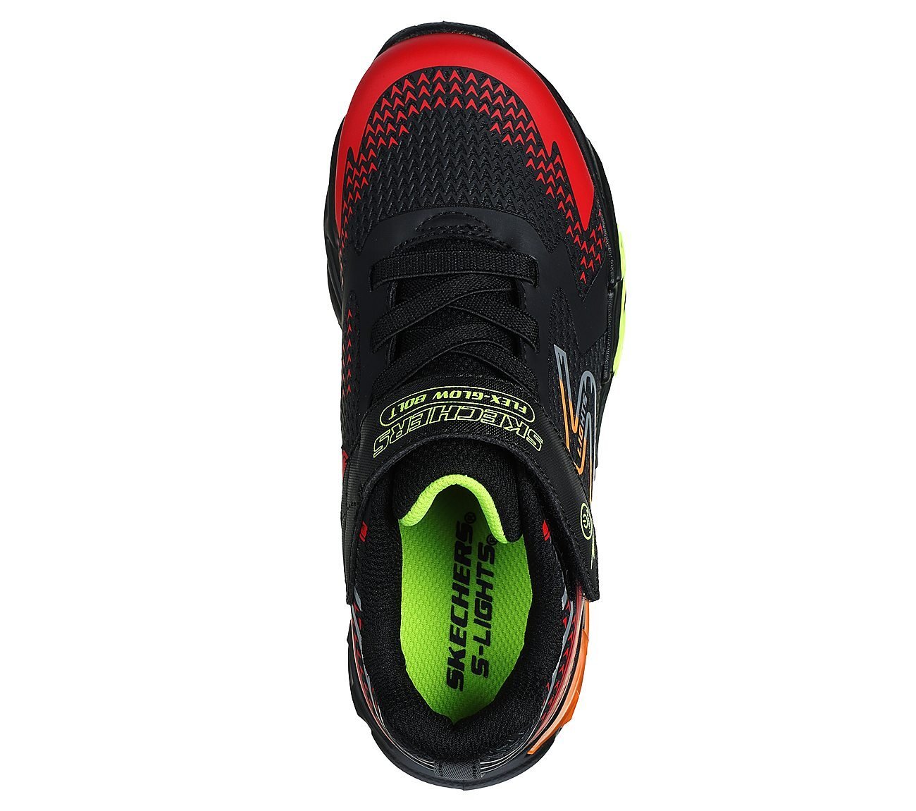 FLEX-GLOW BOLT, BLACK/RED Footwear Top View