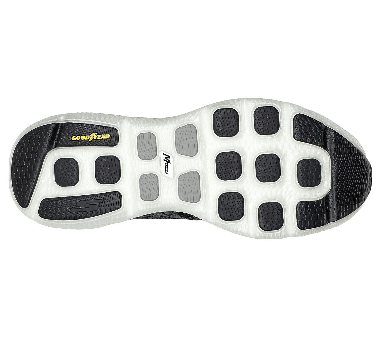 GO RUN 7+, BLACK/WHITE Footwear Bottom View