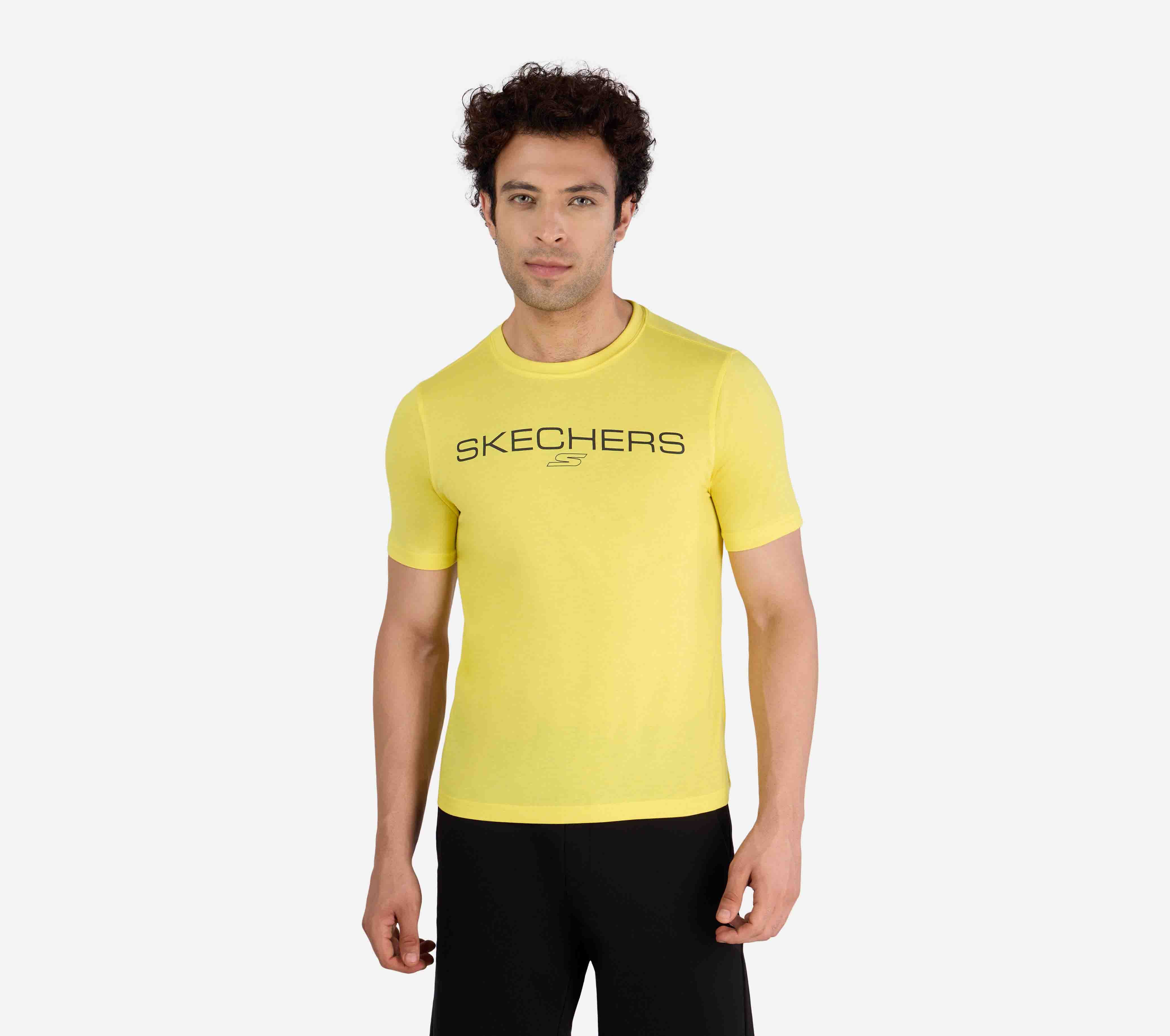 SKECHERS PERFORMANCE T-SHIRT, YELLOW GREY Apparel Lateral View