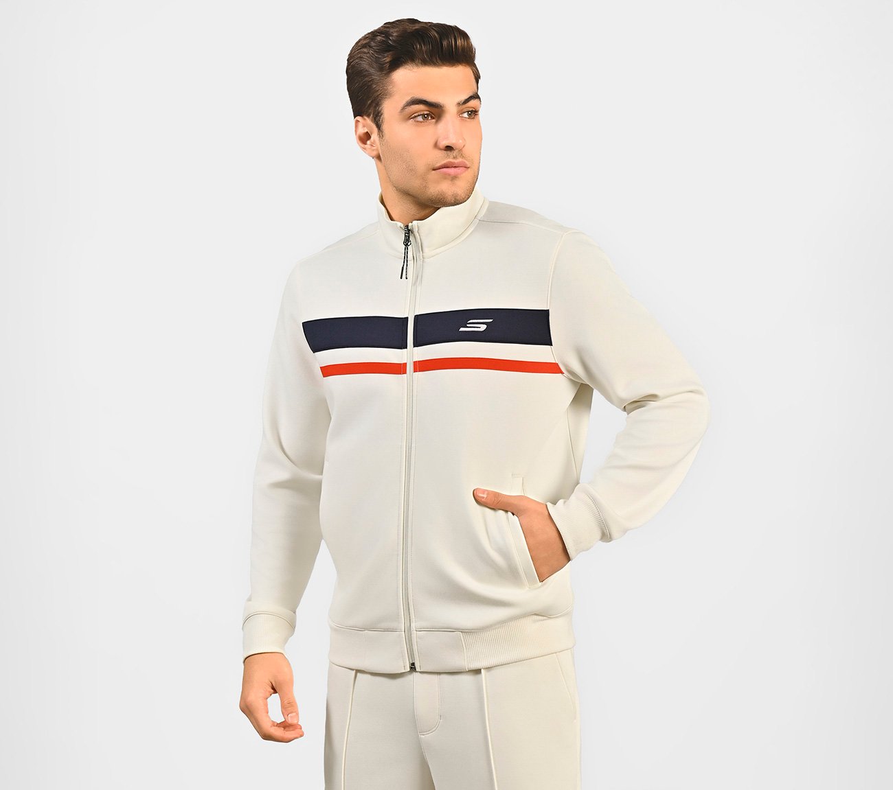 PERFORMANCE TRACK JACKET, NATURAL/GREY Apparel Lateral View