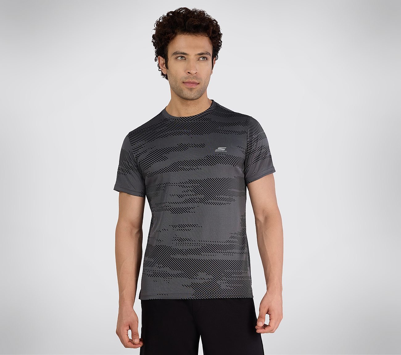 SS SKECHERS JACQUARD T-SHIRT, GUN METAL Apparel Left View