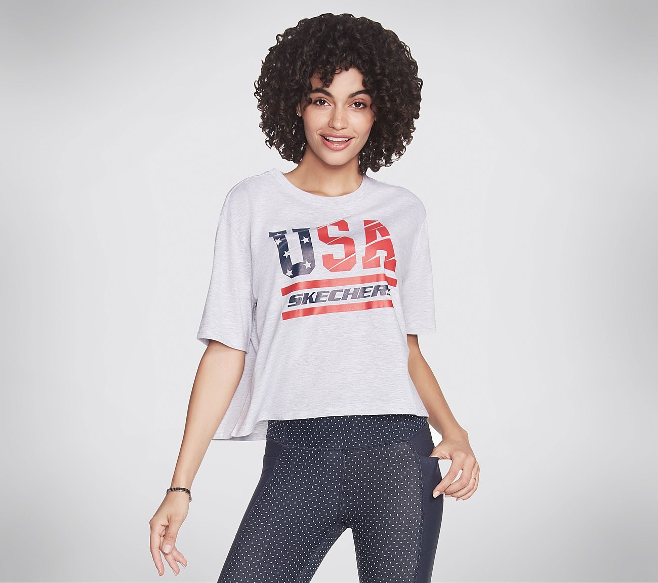 USA SKECHERS CROP, LIGHT GREY Apparel Lateral View