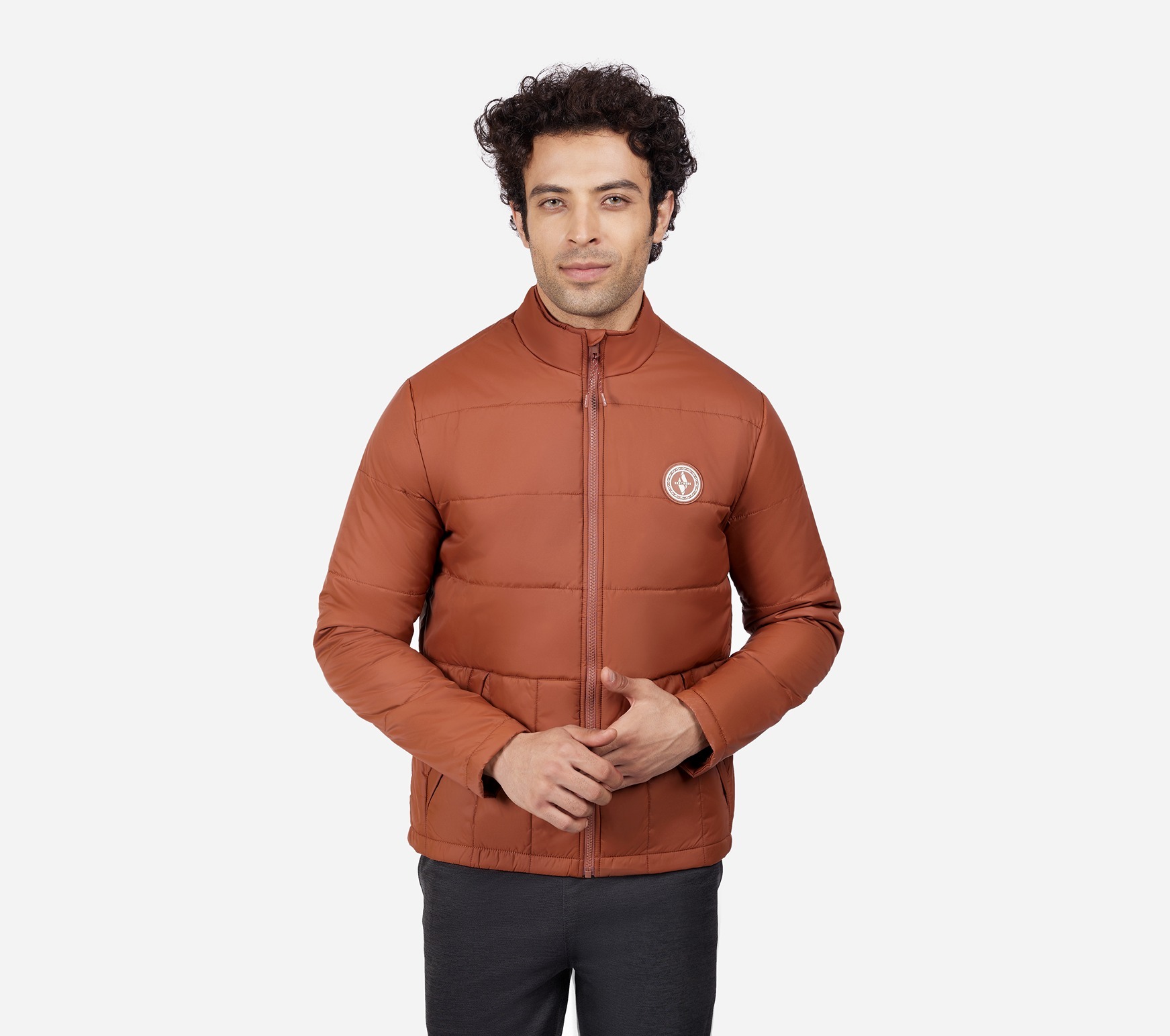PUFFER FZ JACKET, BROWN Apparels Lateral View