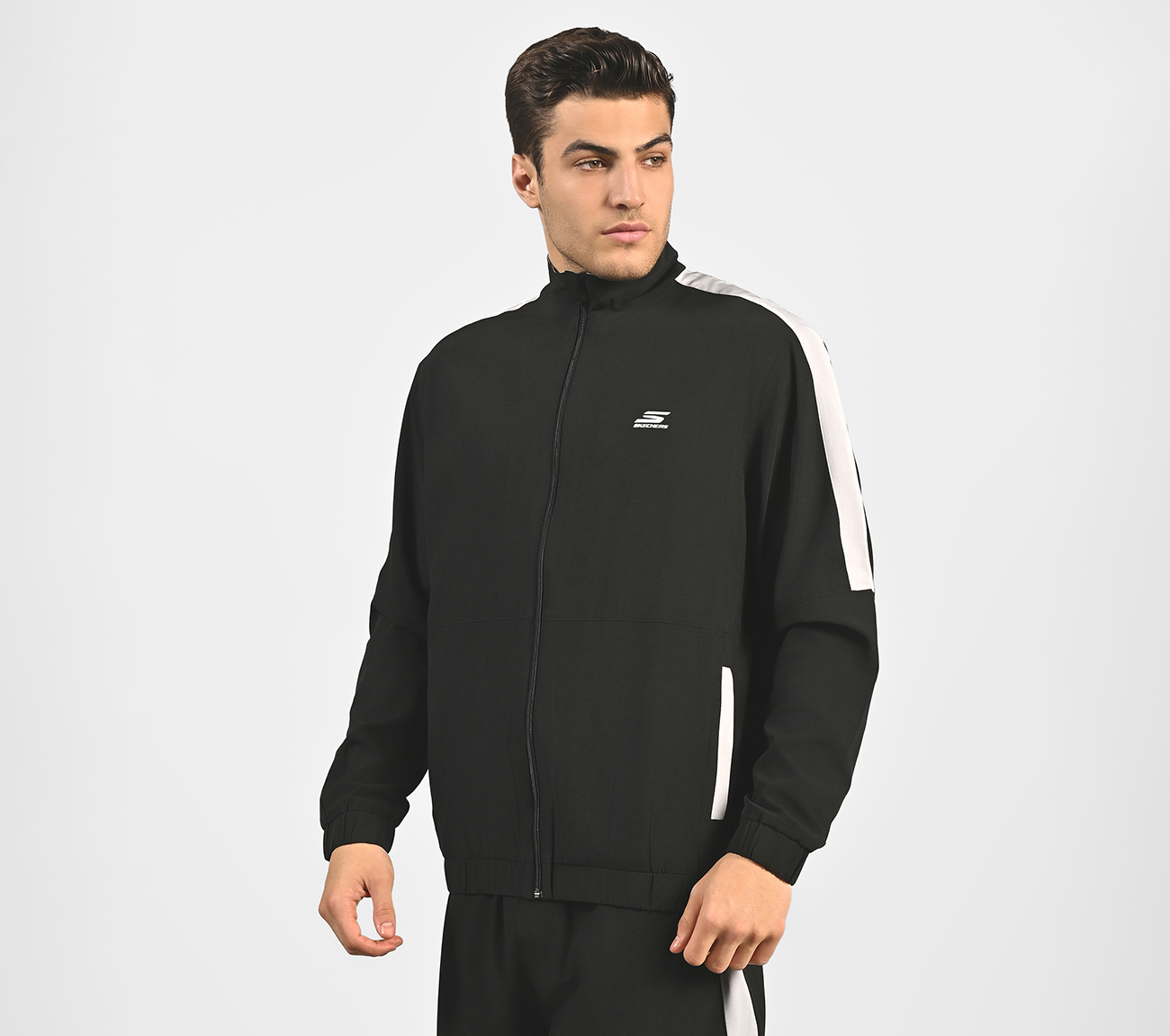 MENS COLORBLOCK TRACK JACKET, BLACK Apparel Top View