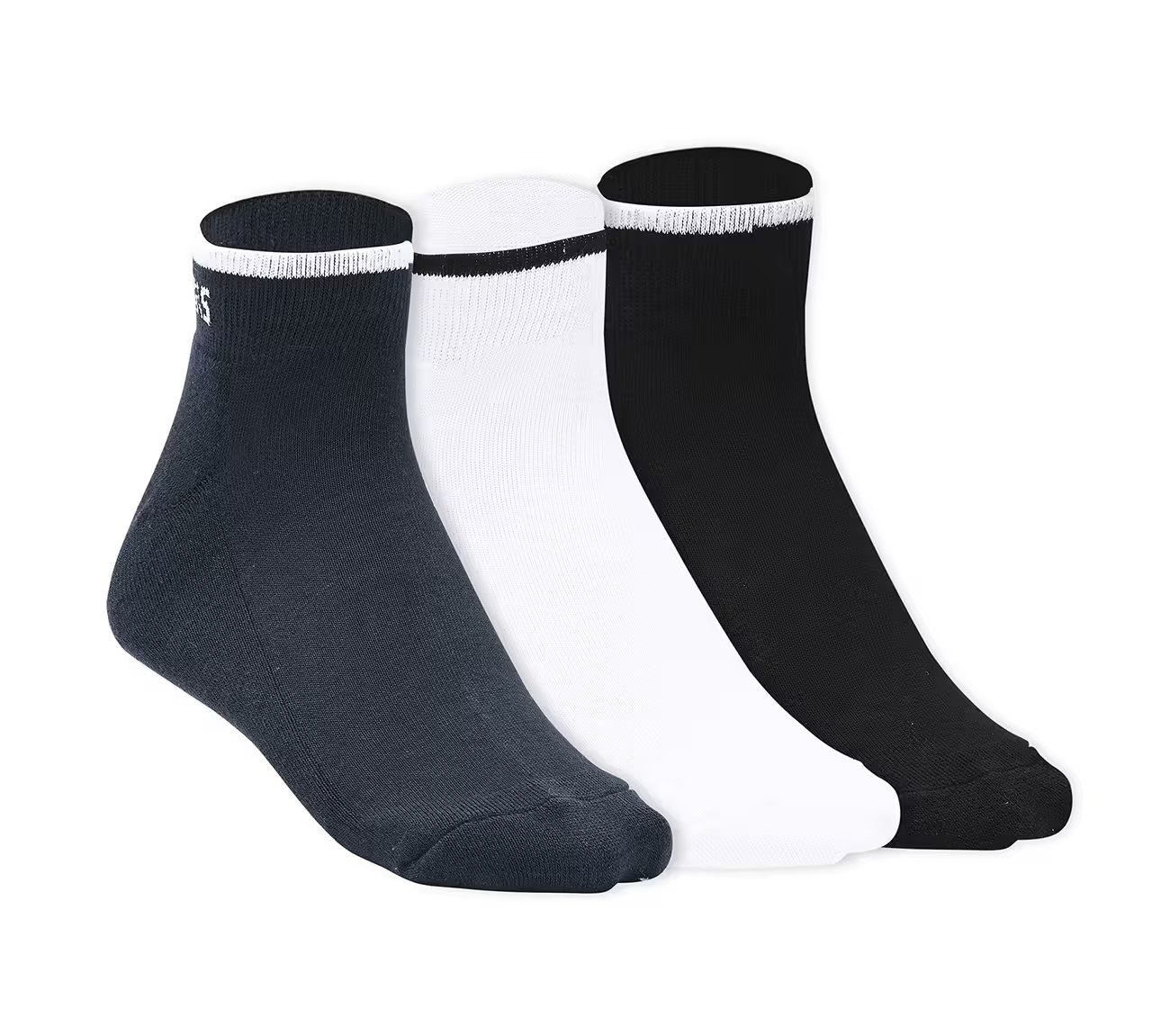 3 Pack of Mens Half Terry Ankle Socks, WHITE/BLACK/BLUE Accessories Lateral View