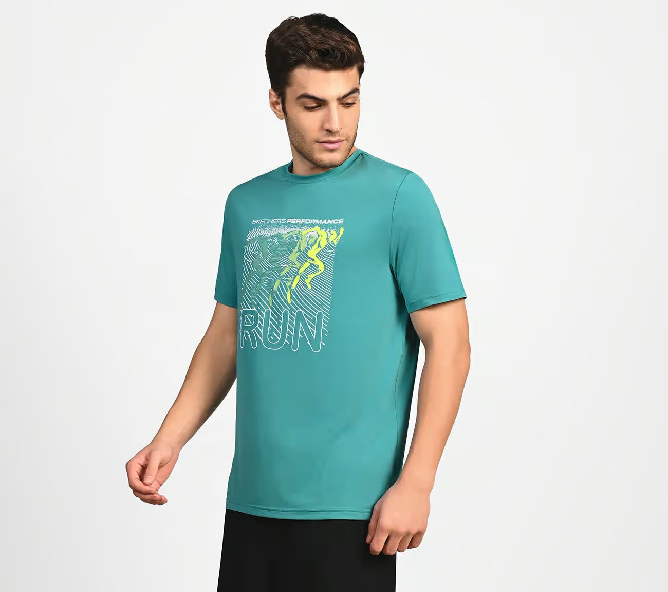 FIRFLY RUN TEE, LAVENDER/TURQUOISE Apparel Bottom View