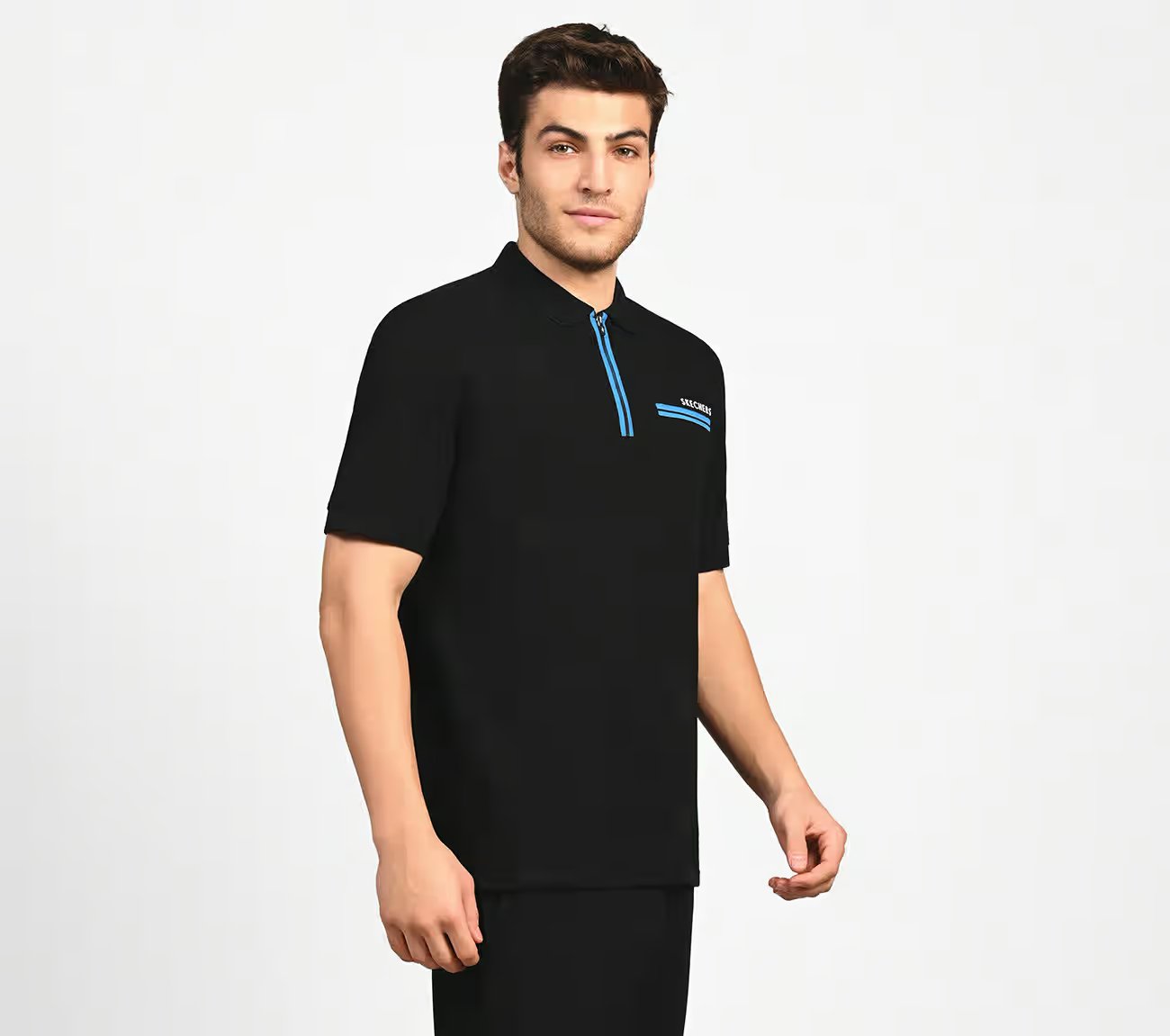 OASIS TWILL PLACKET POLO, BLACK/CHARCOAL/BLUE Apparel Bottom View