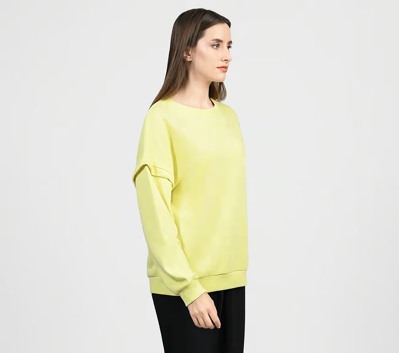 OASIS LAYERED SLEEVE SWEATSHIRT, LIGHT YELLOW Apparel Bottom View