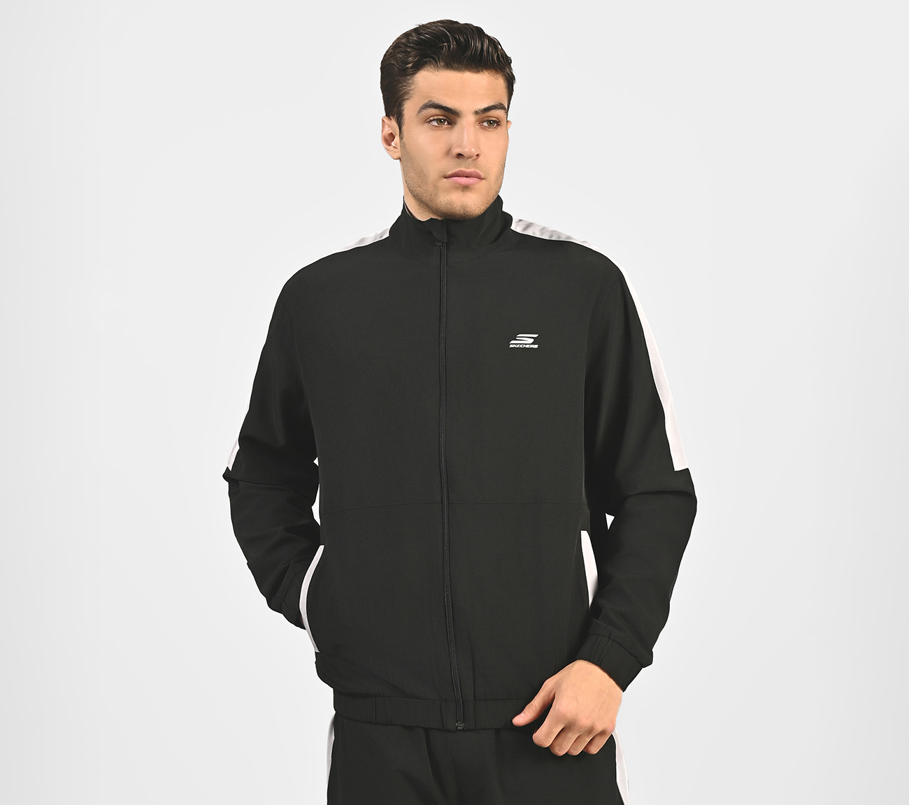 MENS COLORBLOCK TRACK JACKET, BLACK Apparel Lateral View