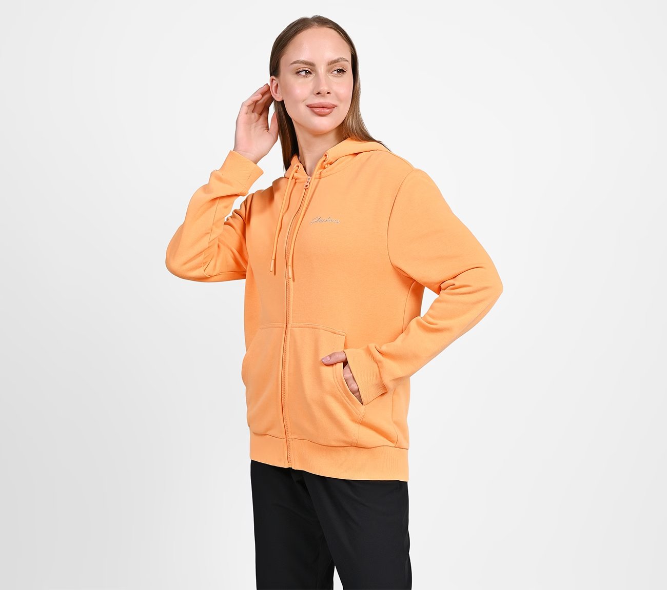 WOMENS BASIC FRONT OPEN HOODIE, Orange Apparel Top View