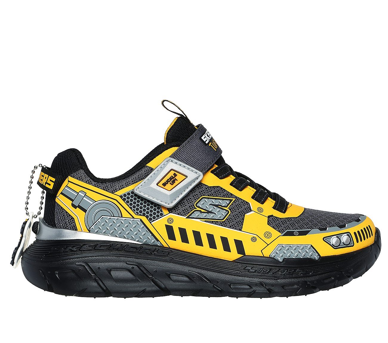 SKECH TRACKS, CHARCOAL/YELLOW Footwear Lateral View