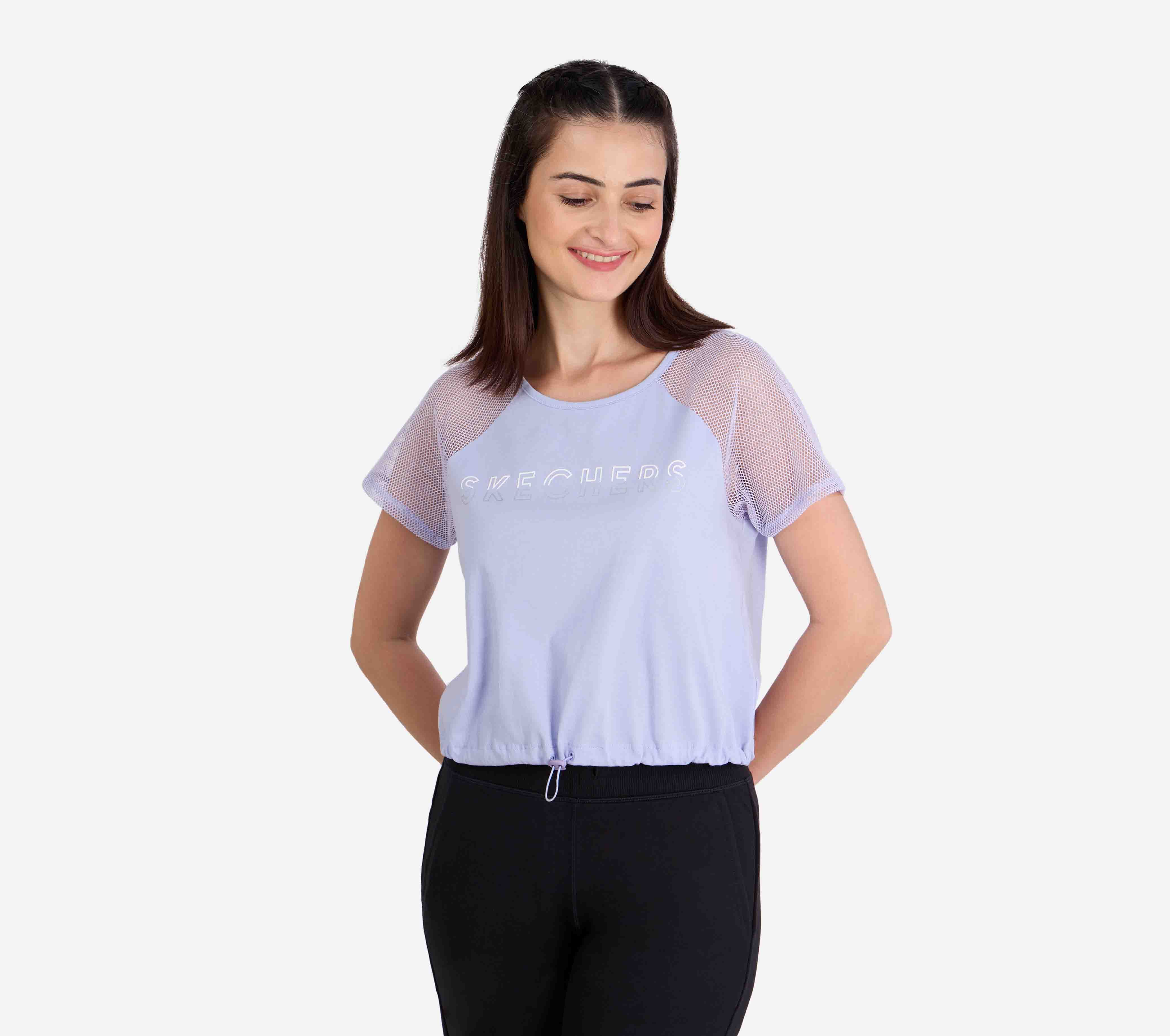 RAGLAN MESH SLEEVES TOP, LAVENDER Apparel Lateral View