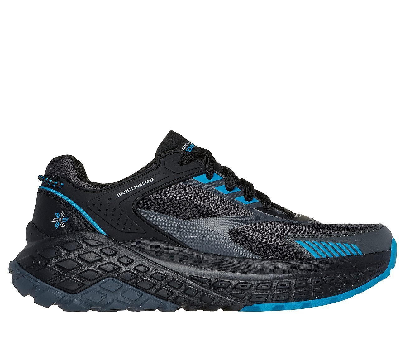 SKECHERS MONSTER EVO - DEVOLV, BLACK/GUNMETAL/BLUE Footwear Lateral View