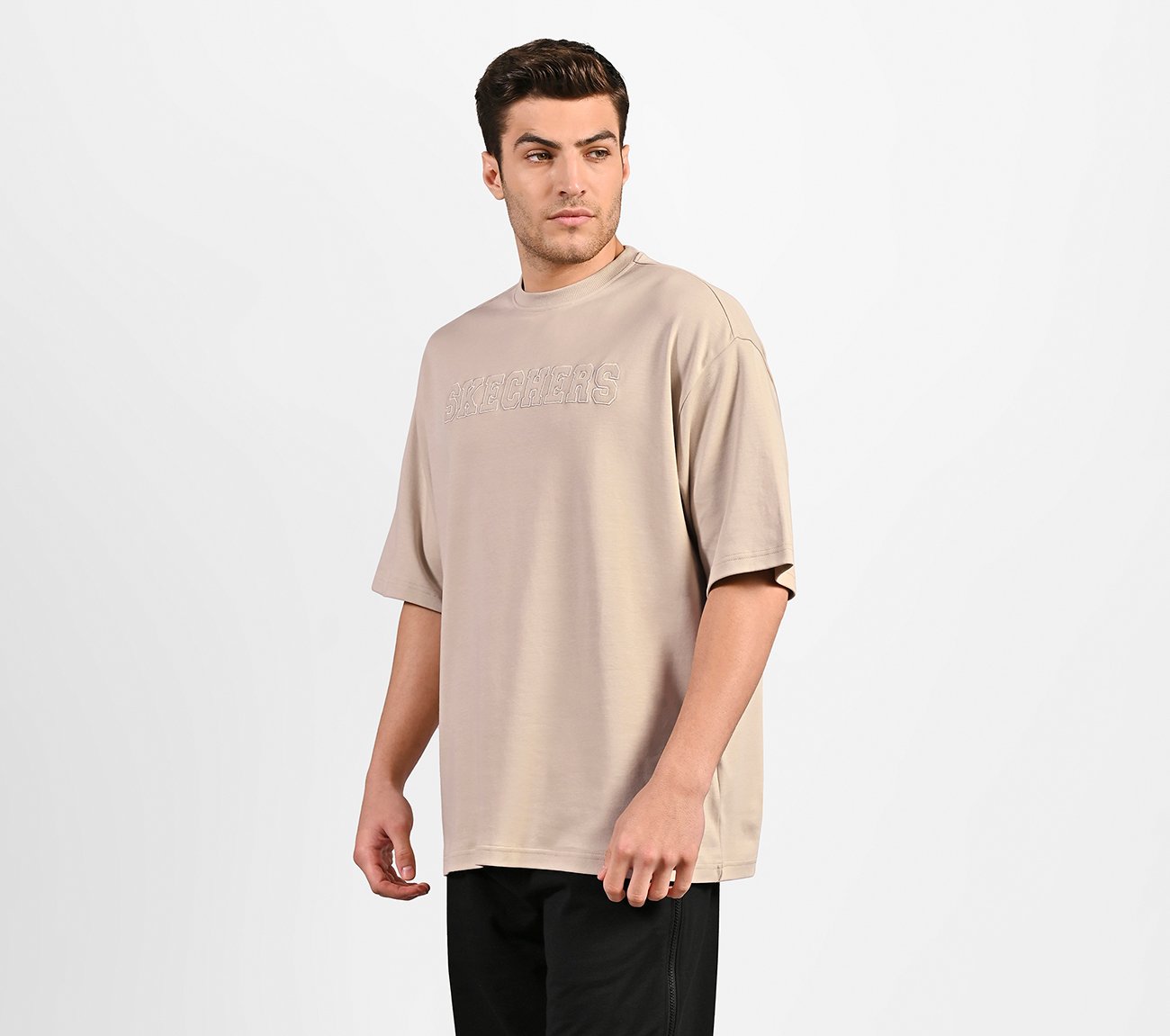 OVERSIZED SKECHERS T-SHIRT, NATURAL/SILVER Apparel Top View