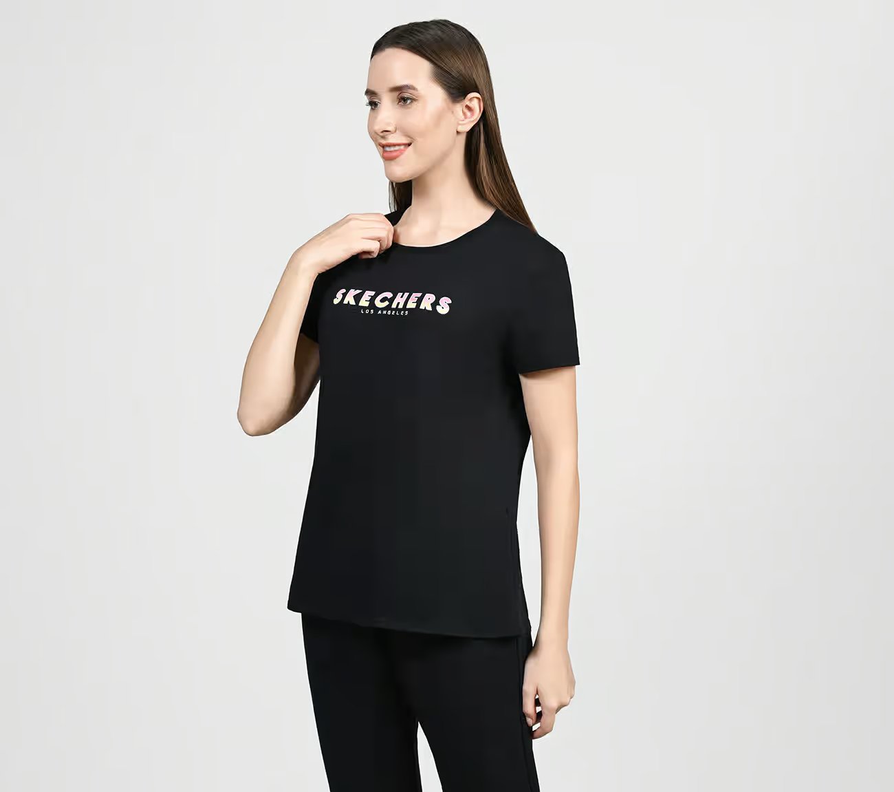 MOCK STUD SKECHERS TEE, BBBBLACK Apparel Top View