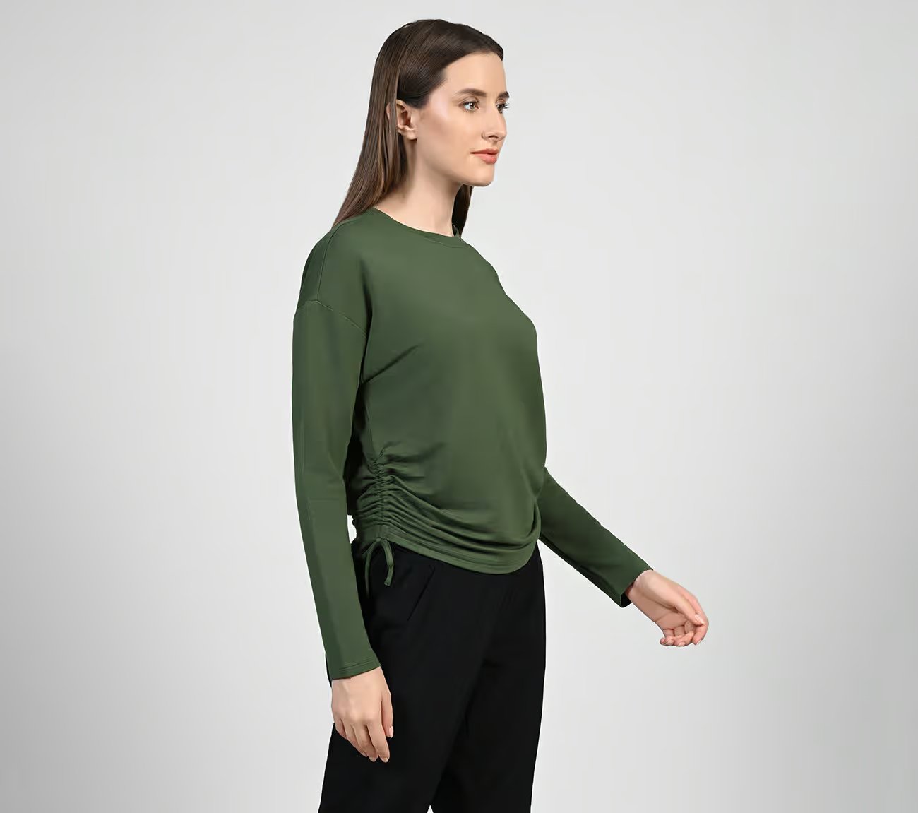 SKECHLUXE RENEW CREW, OLIVE/BLACK Apparel Bottom View