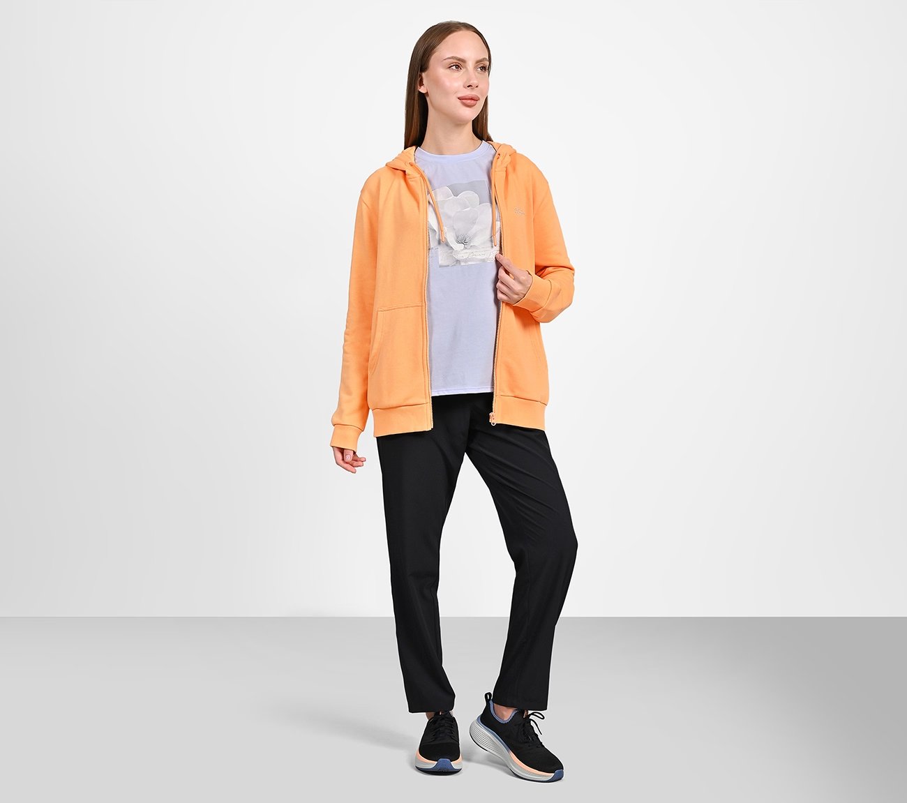 WOMENS BASIC FRONT OPEN HOODIE, Orange Apparel Right View