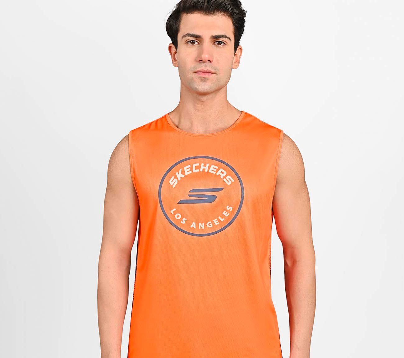 MENS SOCCER PERFORMANCE TANK, TAUPE/ ORANGE Apparel Lateral View