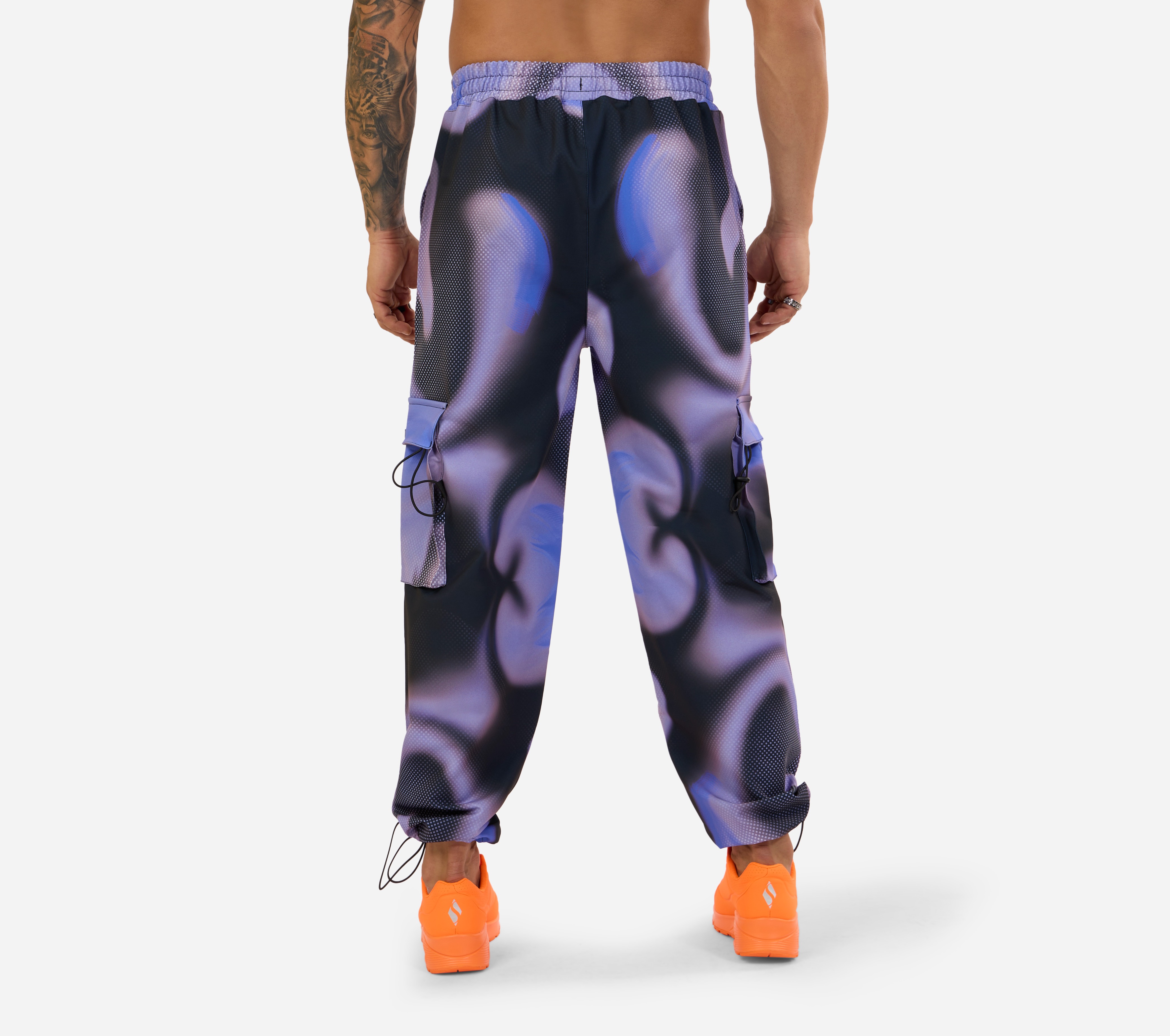 MENS TECHNO PRINT CARGO PANTS, BLK/GRY/ROYAL Apparel Left View