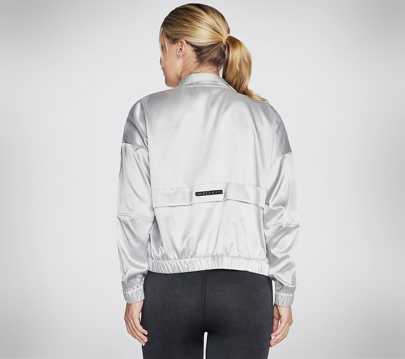 SKECHERS ENDURANCE JACKET, SILVER Apparel Top View