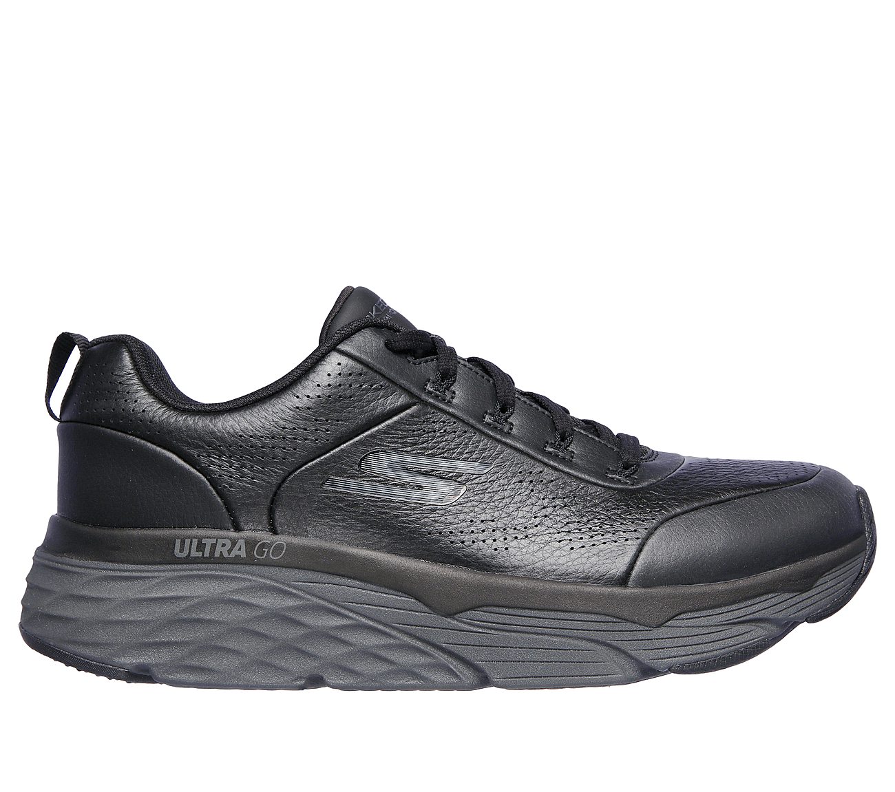 Skechers mens black leather hot sale shoes