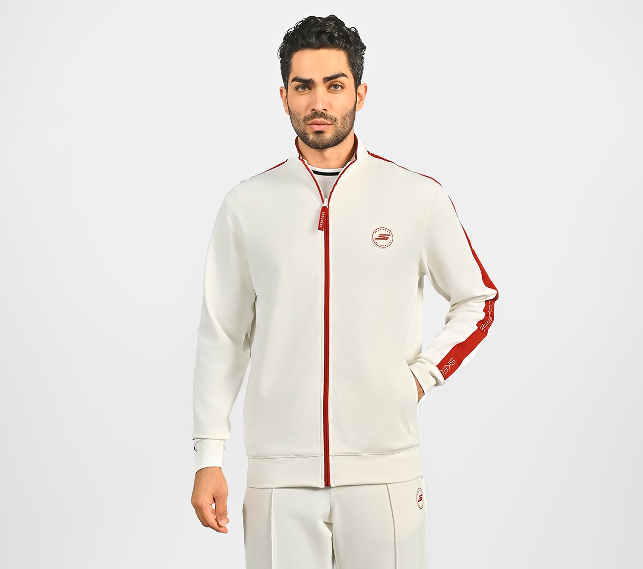 CRICKET TRACK TOP, WHITE Apparel Lateral View