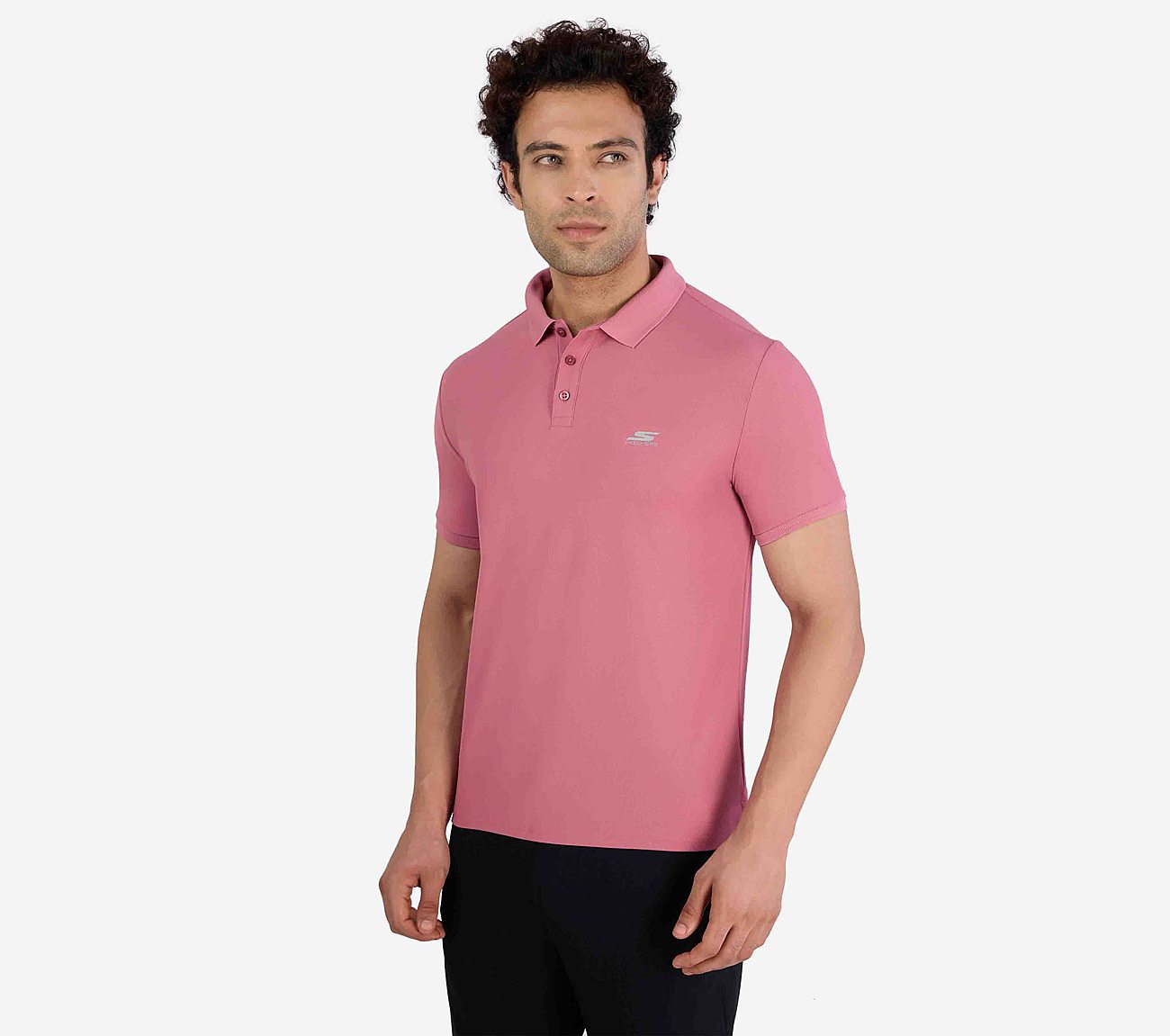 MENS PERFORMANCE POLO, CHARCOAL/CORAL Apparel Top View