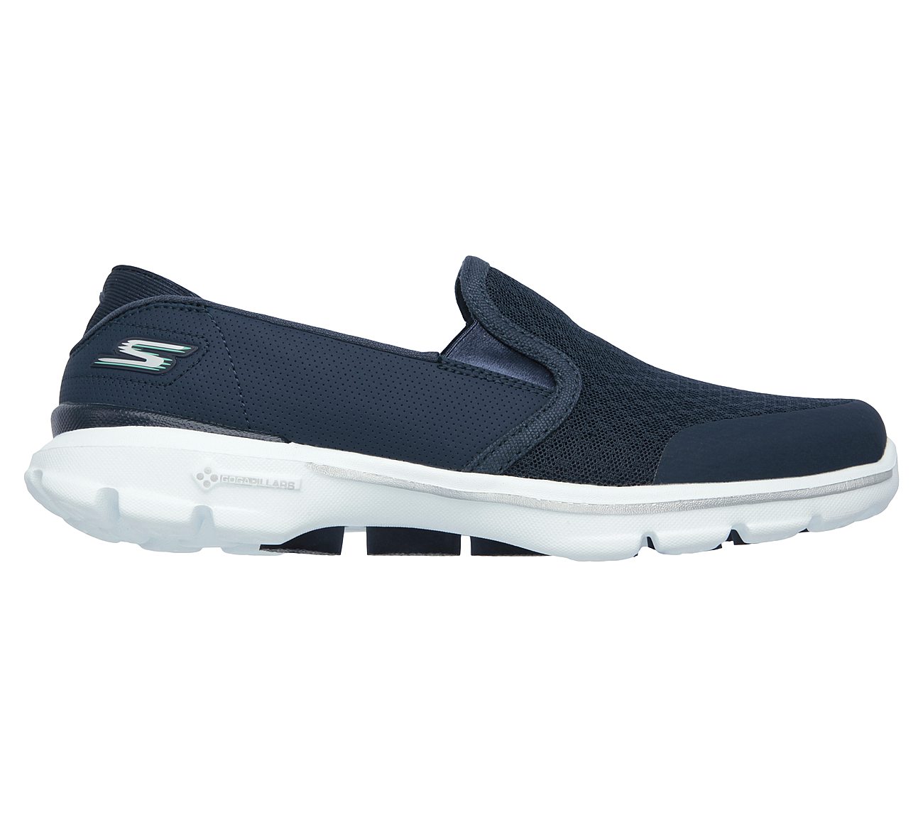 GO WALK 3 - ACCOMPLISH, NAVY/WHITE Footwear Lateral View