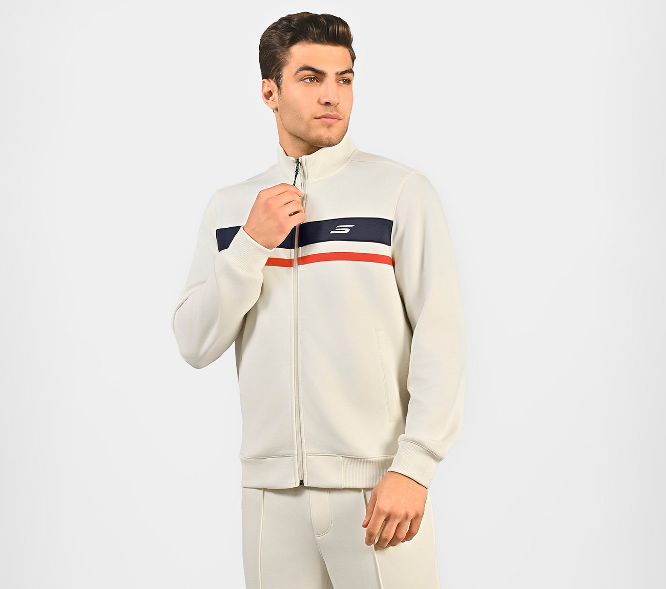 PERFORMANCE TRACK JACKET, NATURAL/GREY Apparel Top View