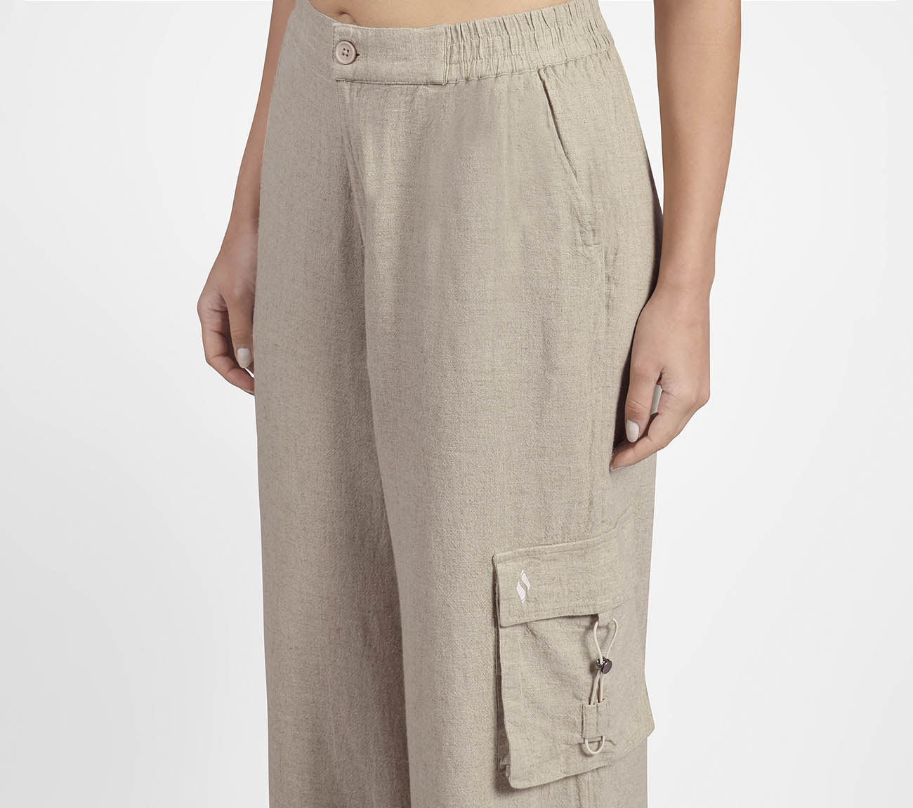 SOLID LINEN BRANDED PANT, BROWN/PINK Apparels Right View