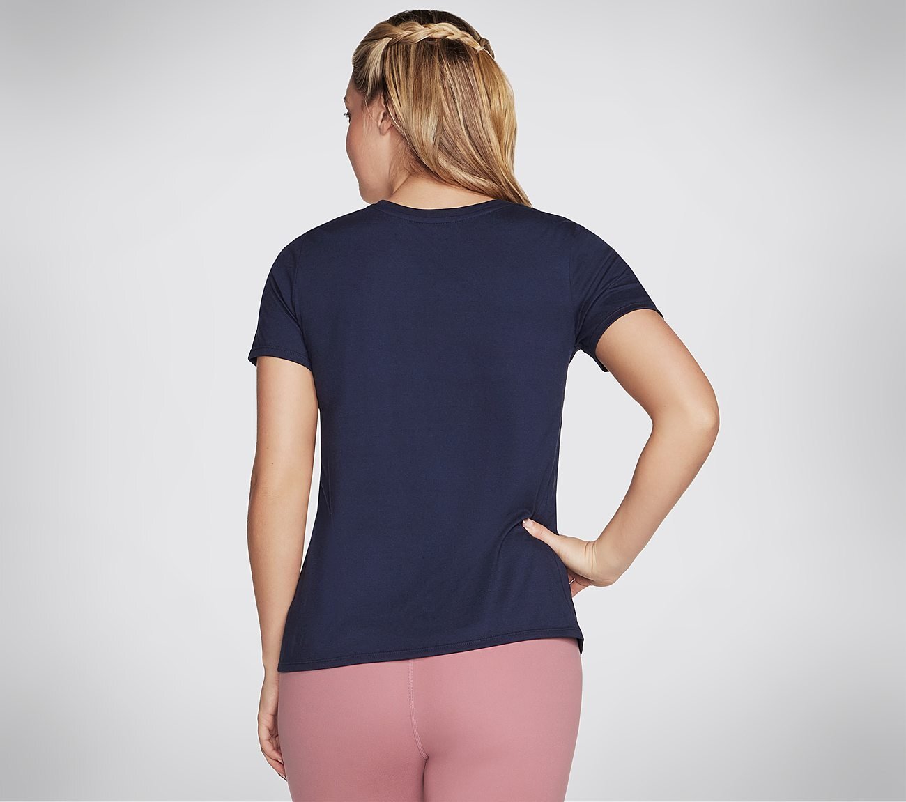 SKECHERS METALLIC LOGO T-SHIRT, NNNAVY Apparel Top View