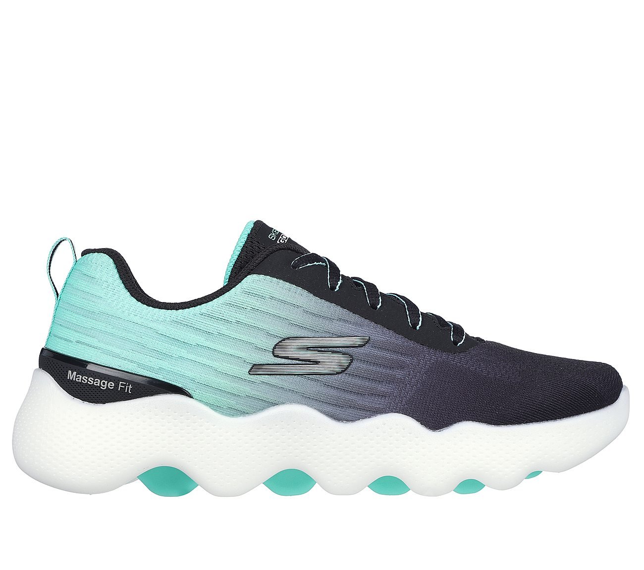 GO WALK MASSAGE FIT, BLACK/TURQUOISE Footwear Lateral View