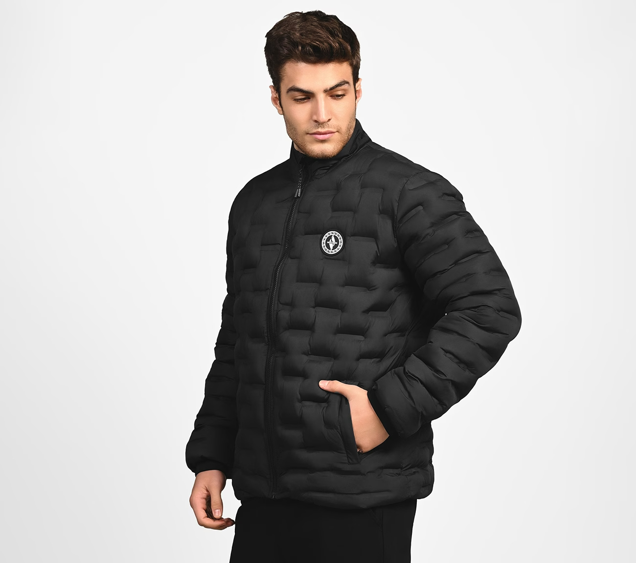 PUFFER FZ JACKET WITH ZIPPER, BLACK/CHARCOAL/BLUE Apparel Bottom View