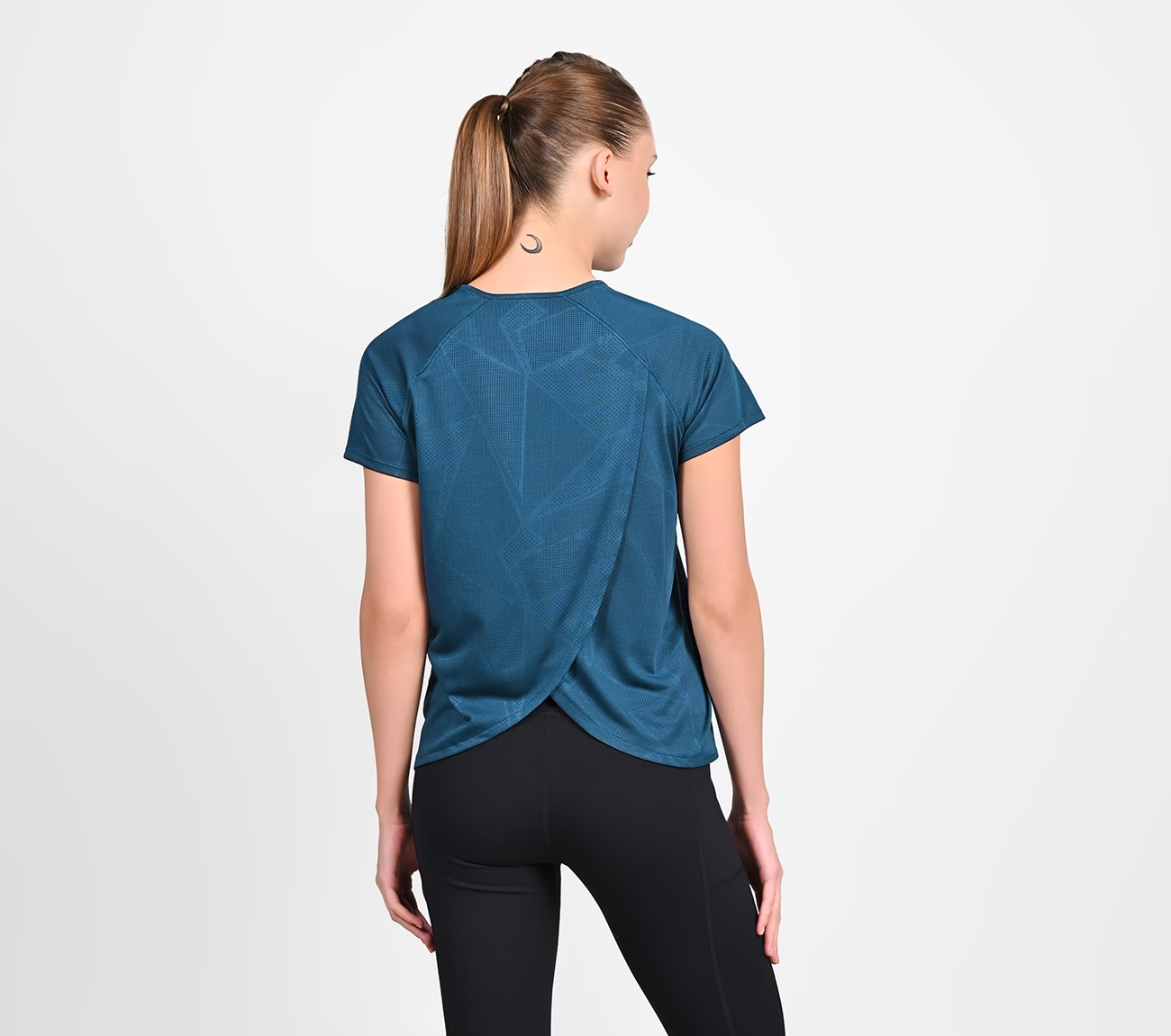 RAGLAN SLEEVE WITH OVERLAP BACK T-SHIRT, NAVY Apparel Left View