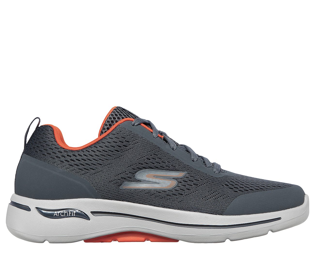 Skechers Charcoal/Orange Go Walk Arch Fit Idyllic Mens Lace Up Shoes ...