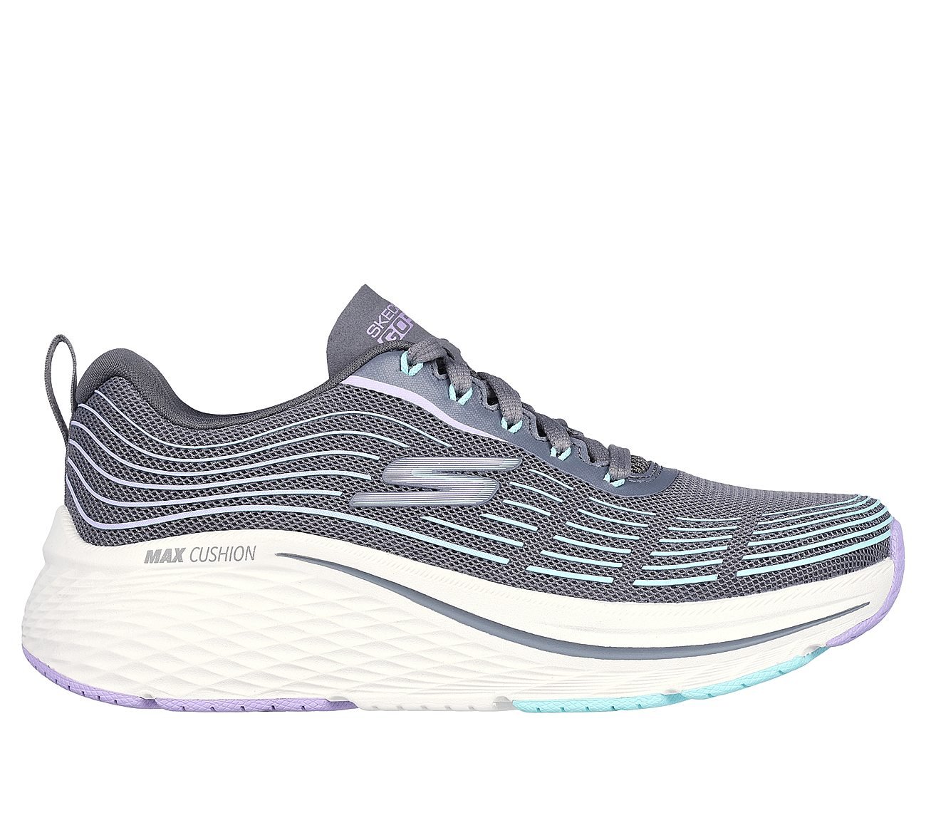 MAX CUSHIONING ELITE 2, CHAR/LAVENDAR Footwear Lateral View