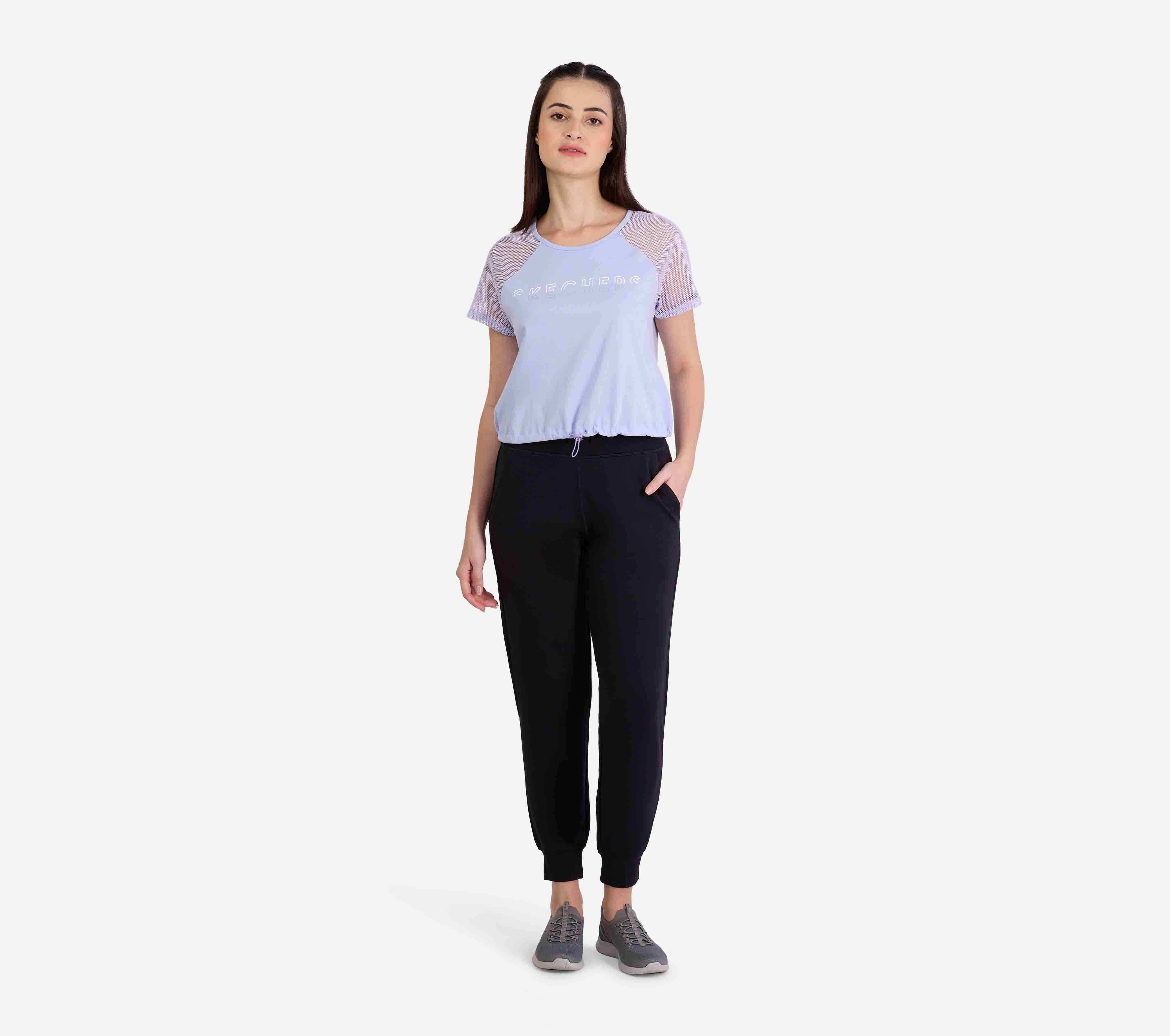 RAGLAN MESH SLEEVES TOP, LAVENDER Apparel Left View