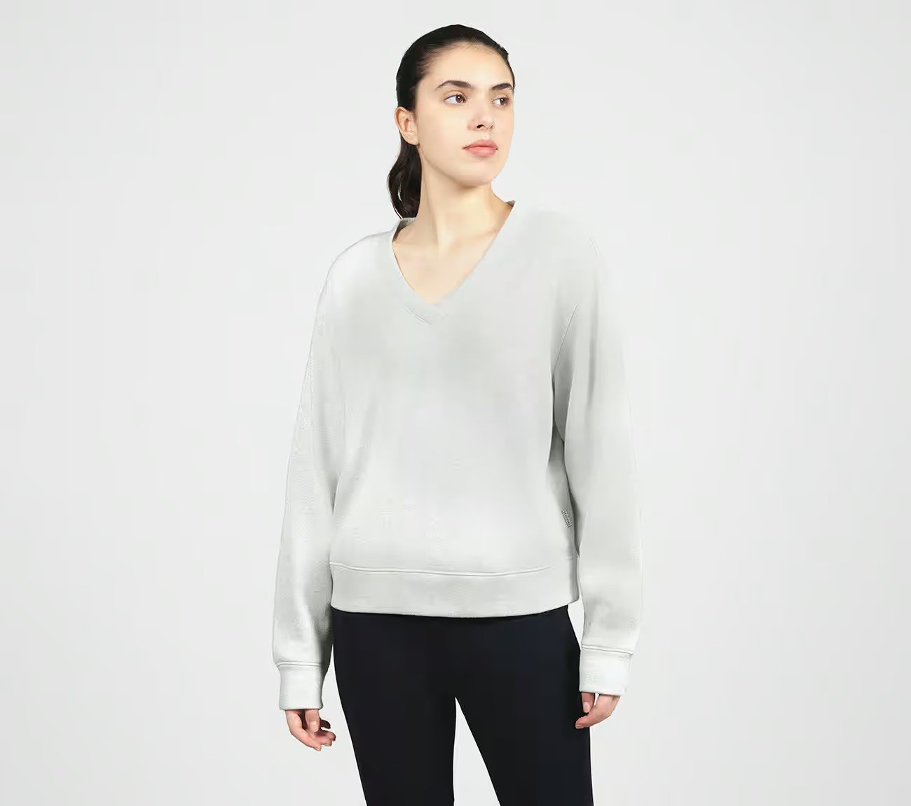 SKECH-SWEATS SHIMMER  V-NECK, GREY Apparel Lateral View