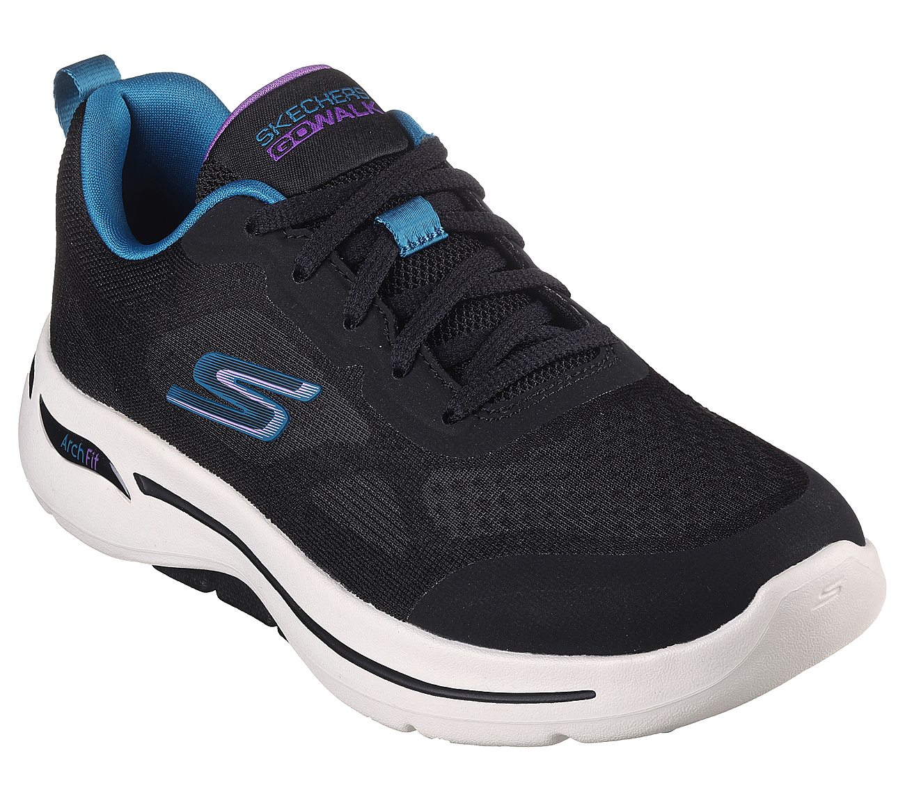 Skechers Black/Lavender Go Walk Arch Fit F Womens Lace Up Shoes - Style ...