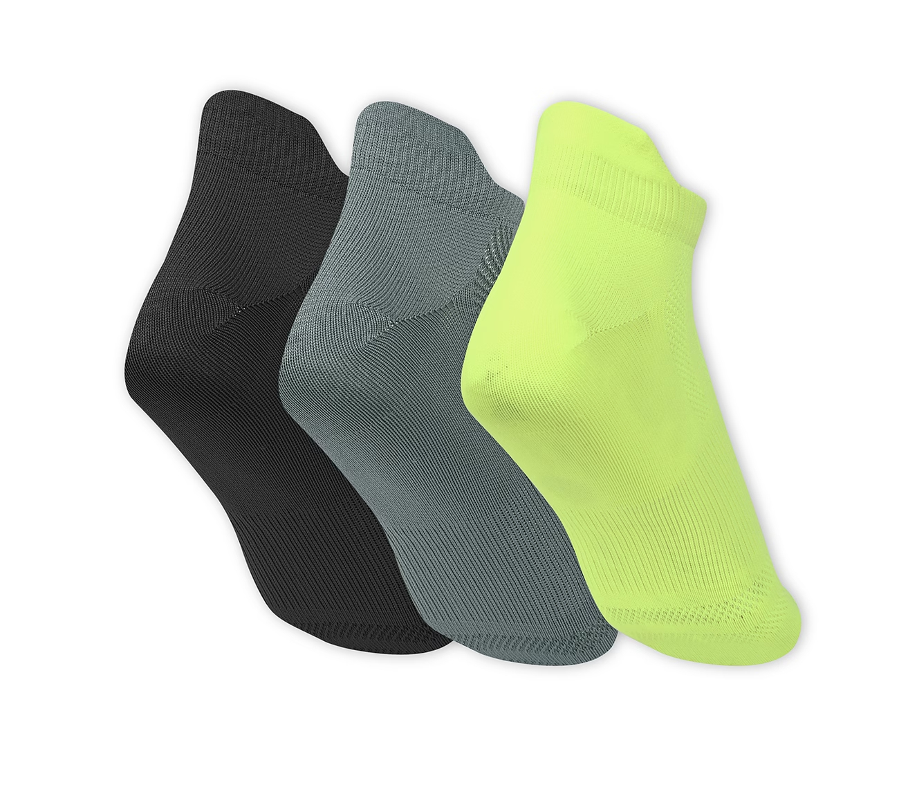 3 Pack of MENS NON TERRY LOW CUT, BLACK/CHARCOAL/LIME Accessories Top View