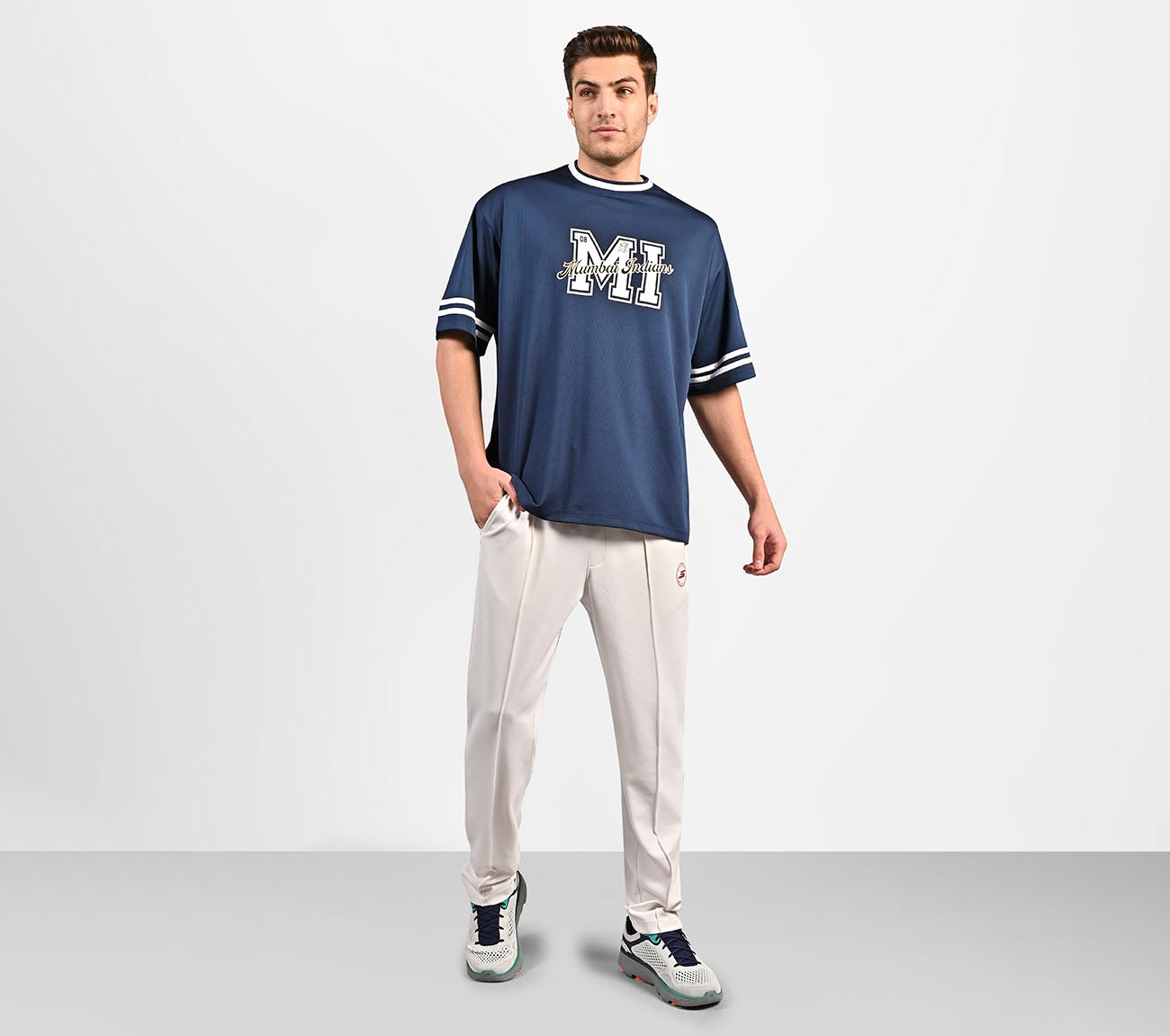 MUMBAI INDIANS: MESH T-SHIRT, NAVY/PERIWINKLE Apparel Right View