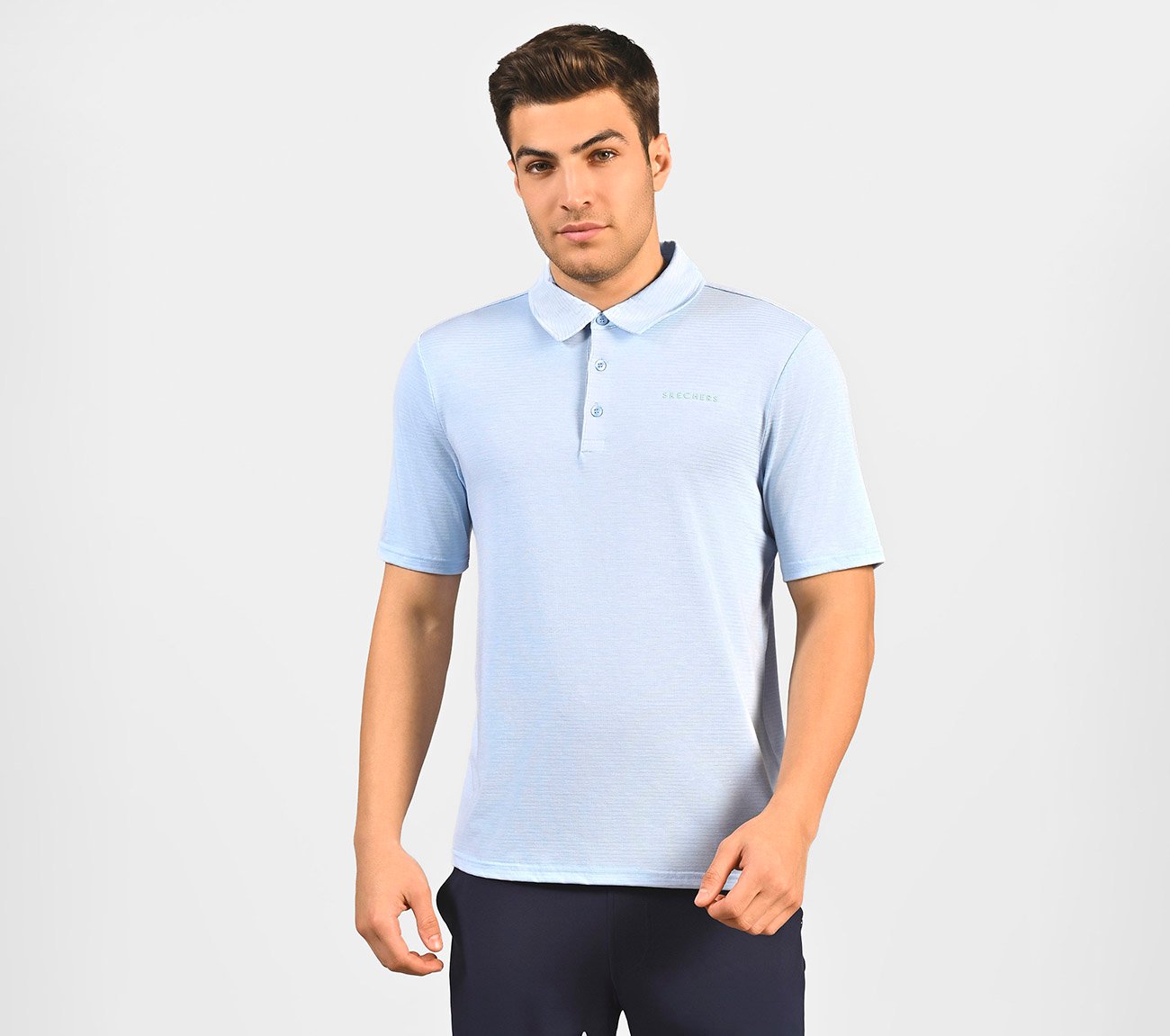 GODRI PREMIER STRIPE POLO, NAT/LT. BLUE Apparel Lateral View