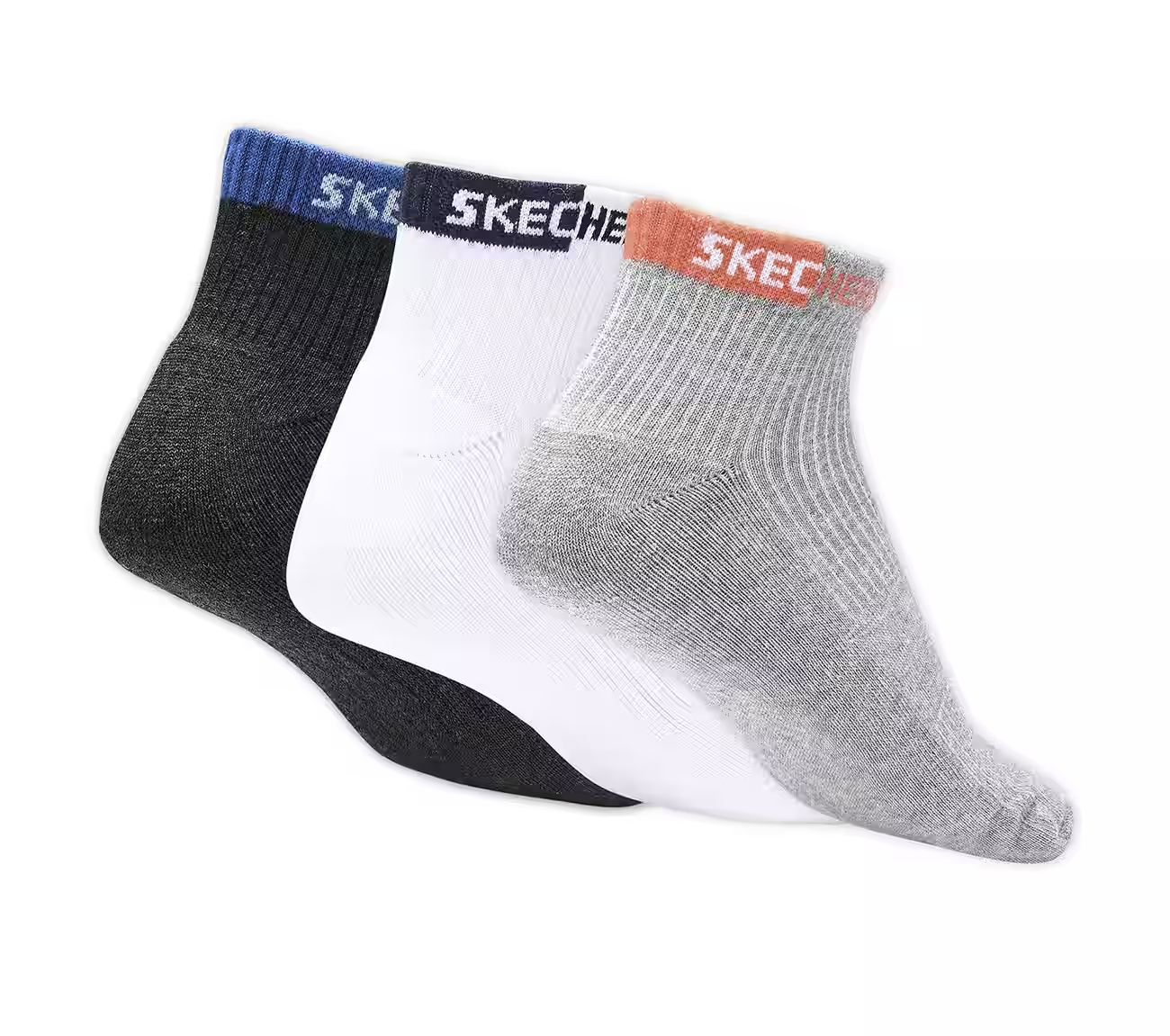 3 Pack of Mens Half Terry Ankle Socks, BLACK/WHITE/GRY Accessories Top View