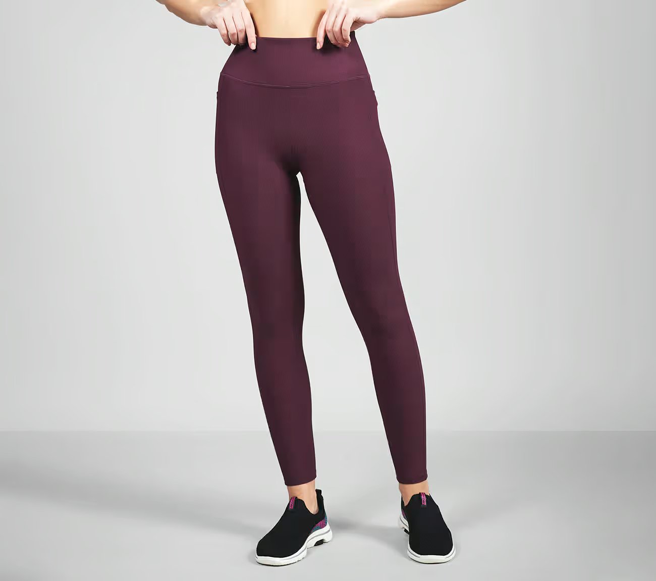 GOFLEX RIB FL HW LEGGING, BURGUNDY/PINK Apparel Lateral View