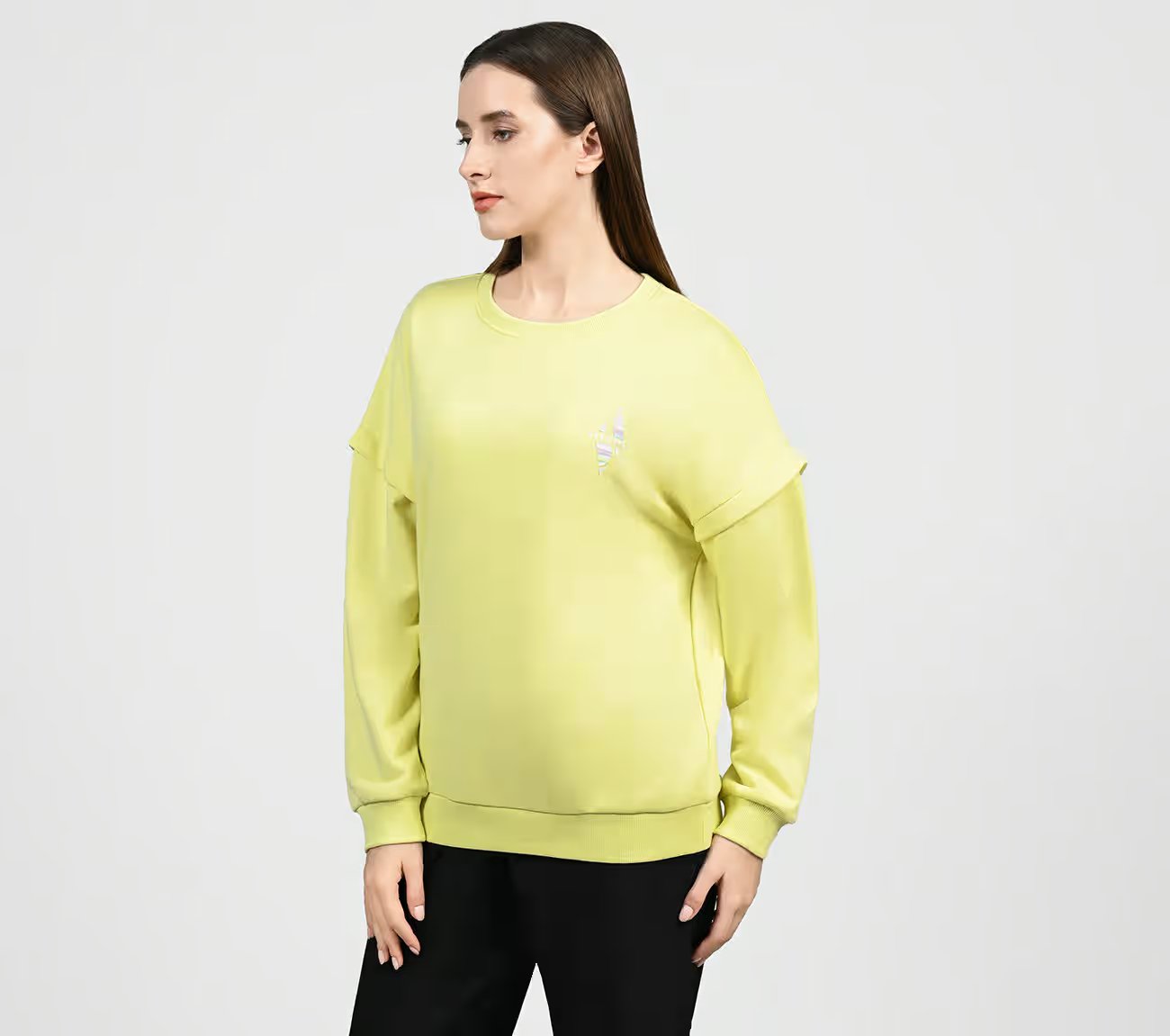 OASIS LAYERED SLEEVE SWEATSHIRT, LIGHT YELLOW Apparel Top View