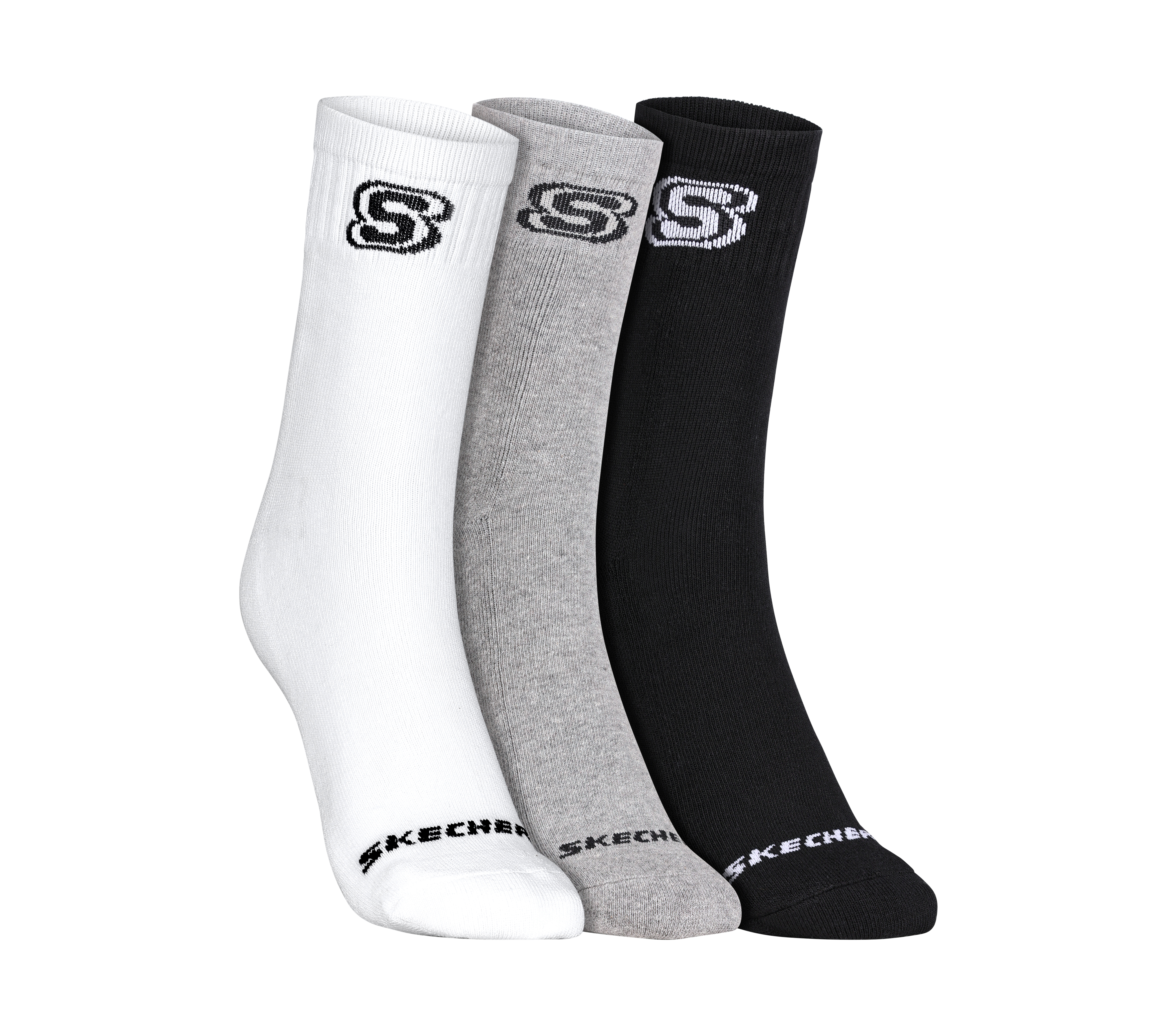 3PK MENS 1/2 TERRY CREW, WHITE/BLACK/GREY Accessories Lateral View