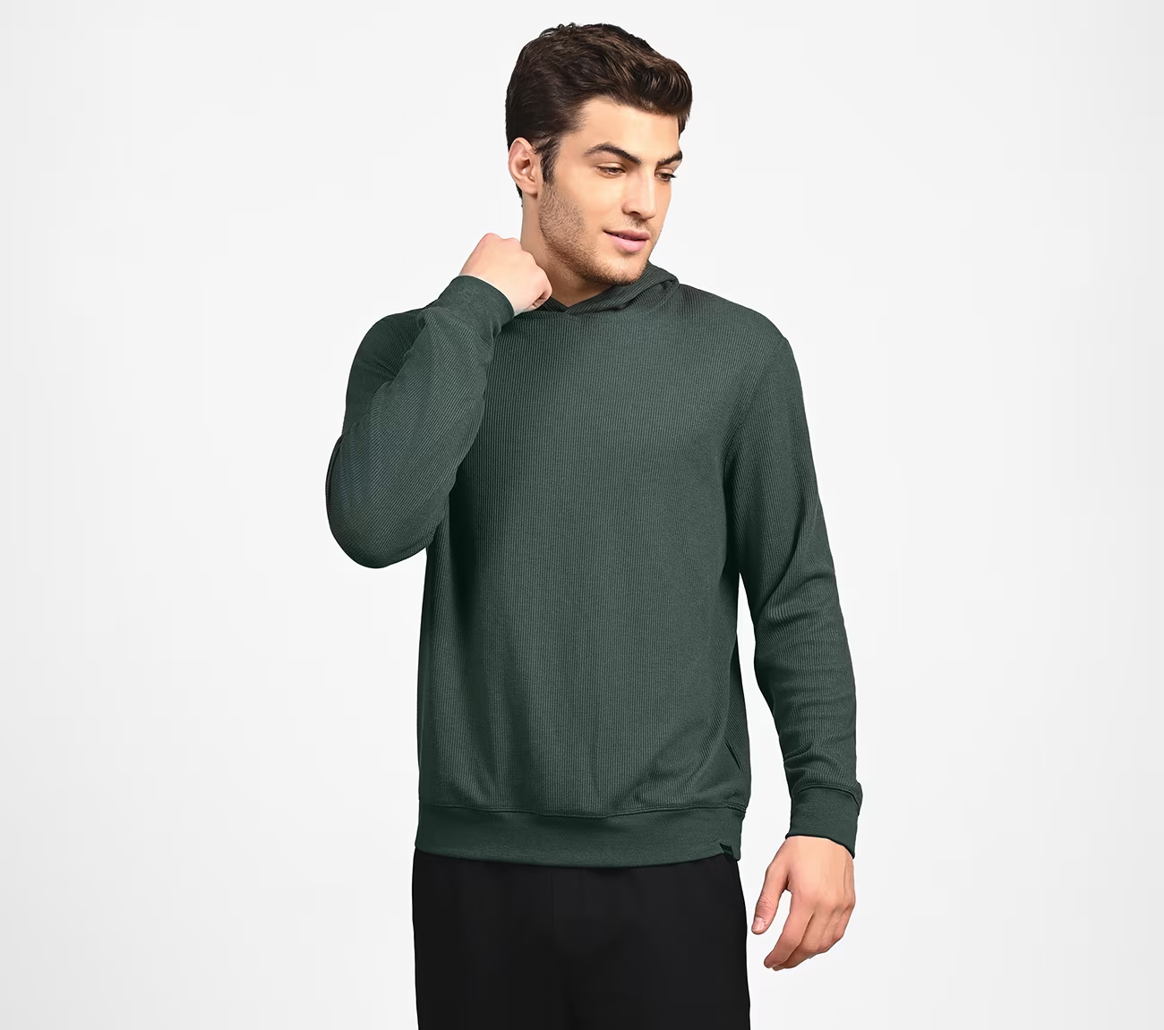 GOKNIT WAFFLE HOODIE, GREEN Apparel Top View